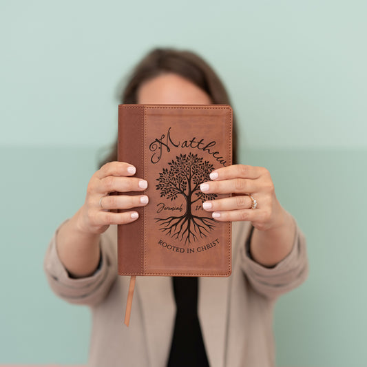 Personalized NIV Large Print Bible, Custom Engraved Name, Rooted in Christ Tree Design, Christian Gift, Bible Gifts for Her, Gifts for Him