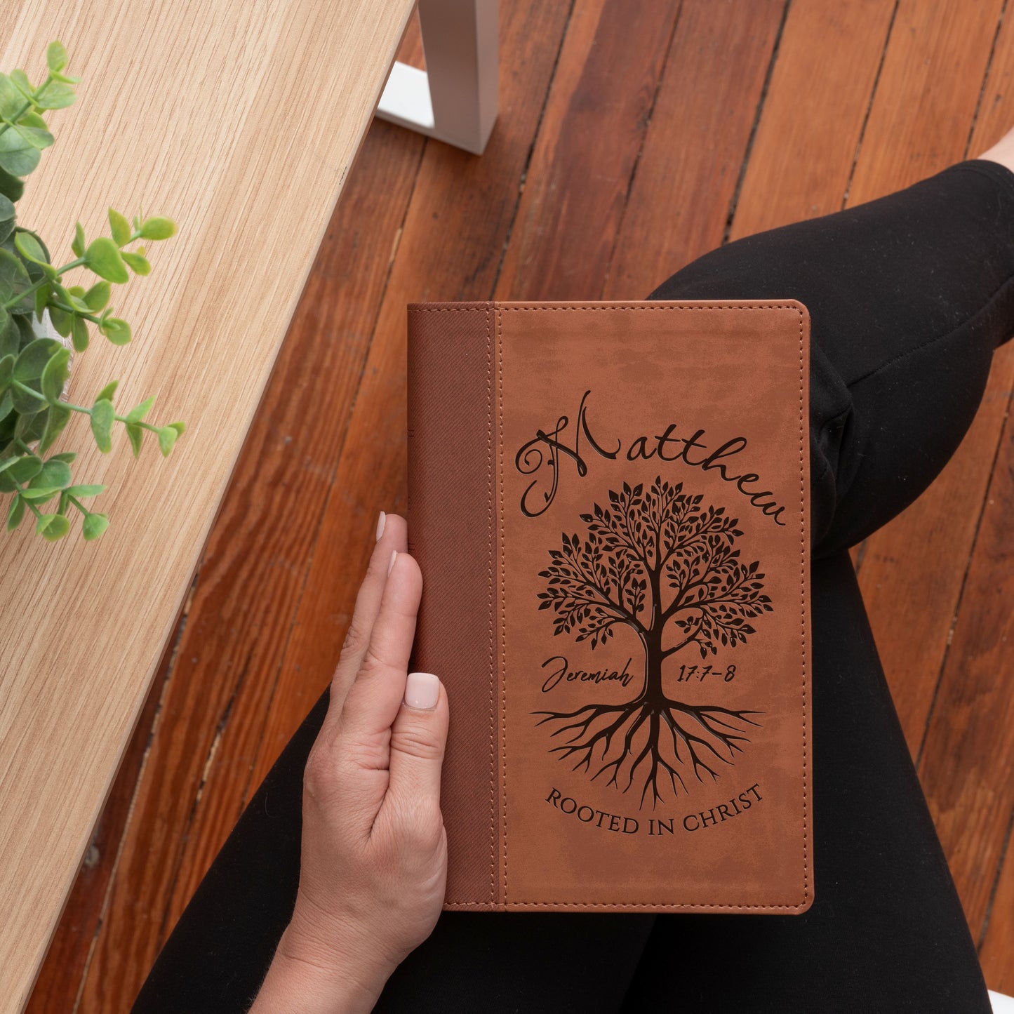 Personalized NIV Large Print Bible, Custom Engraved Name, Rooted in Christ Tree Design, Christian Gift, Bible Gifts for Her, Gifts for Him