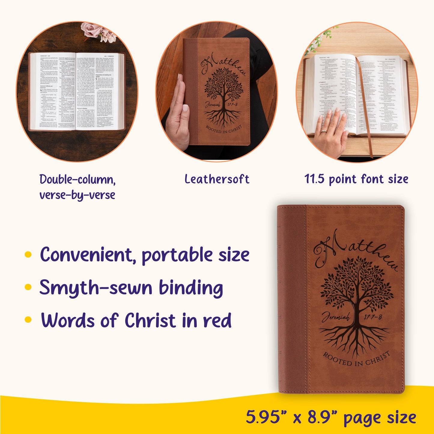 Personalized NIV Large Print Bible, Custom Engraved Name, Rooted in Christ Tree Design, Christian Gift, Bible Gifts for Her, Gifts for Him