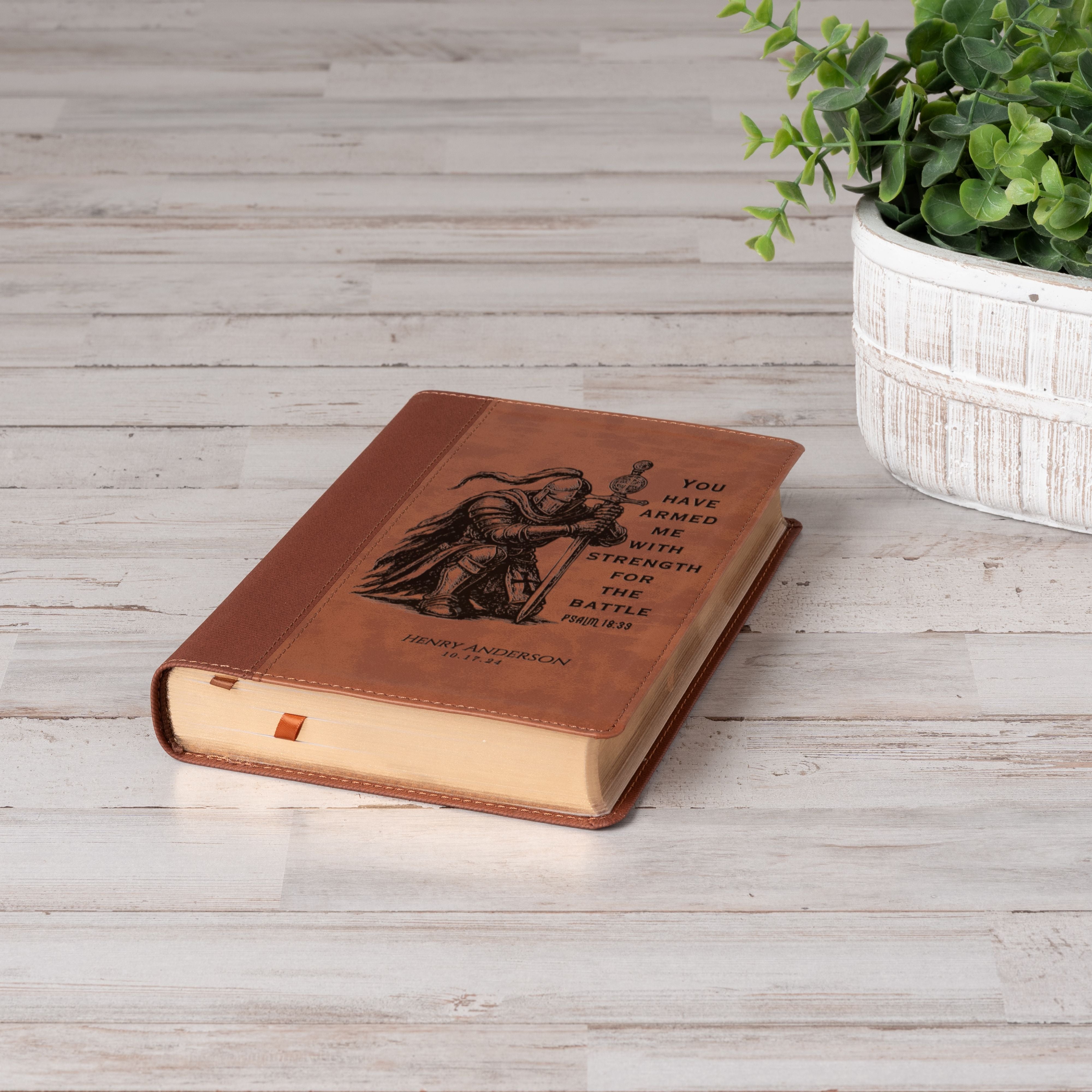 Personalized Bible for Men, NIV Large Print Bible, Custom Bible Engraved Name, Knight Warrior Design, Christian Gift, Bible Gifts for Him