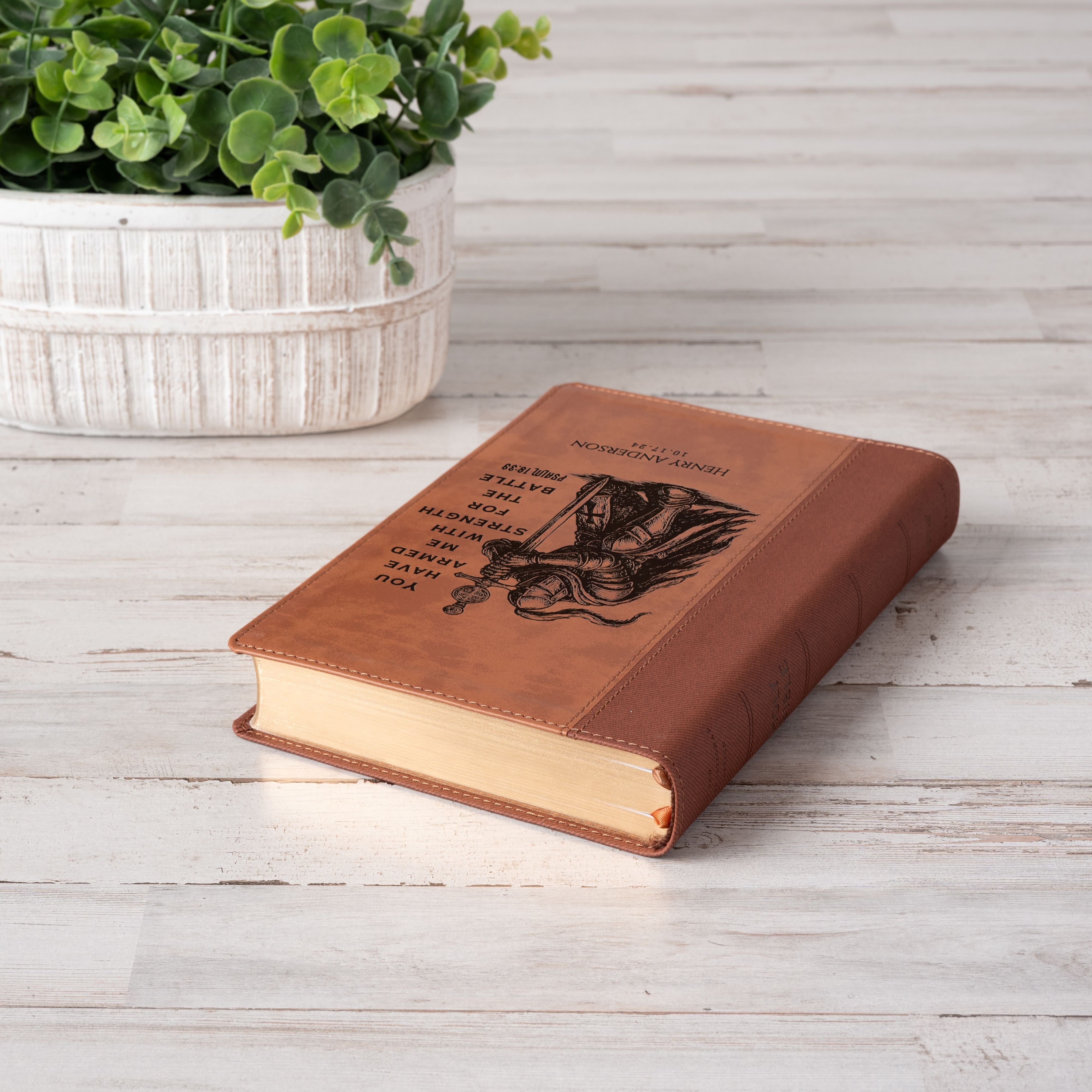 Personalized Bible for Men, NIV Large Print Bible, Custom Bible Engraved Name, Knight Warrior Design, Christian Gift, Bible Gifts for Him