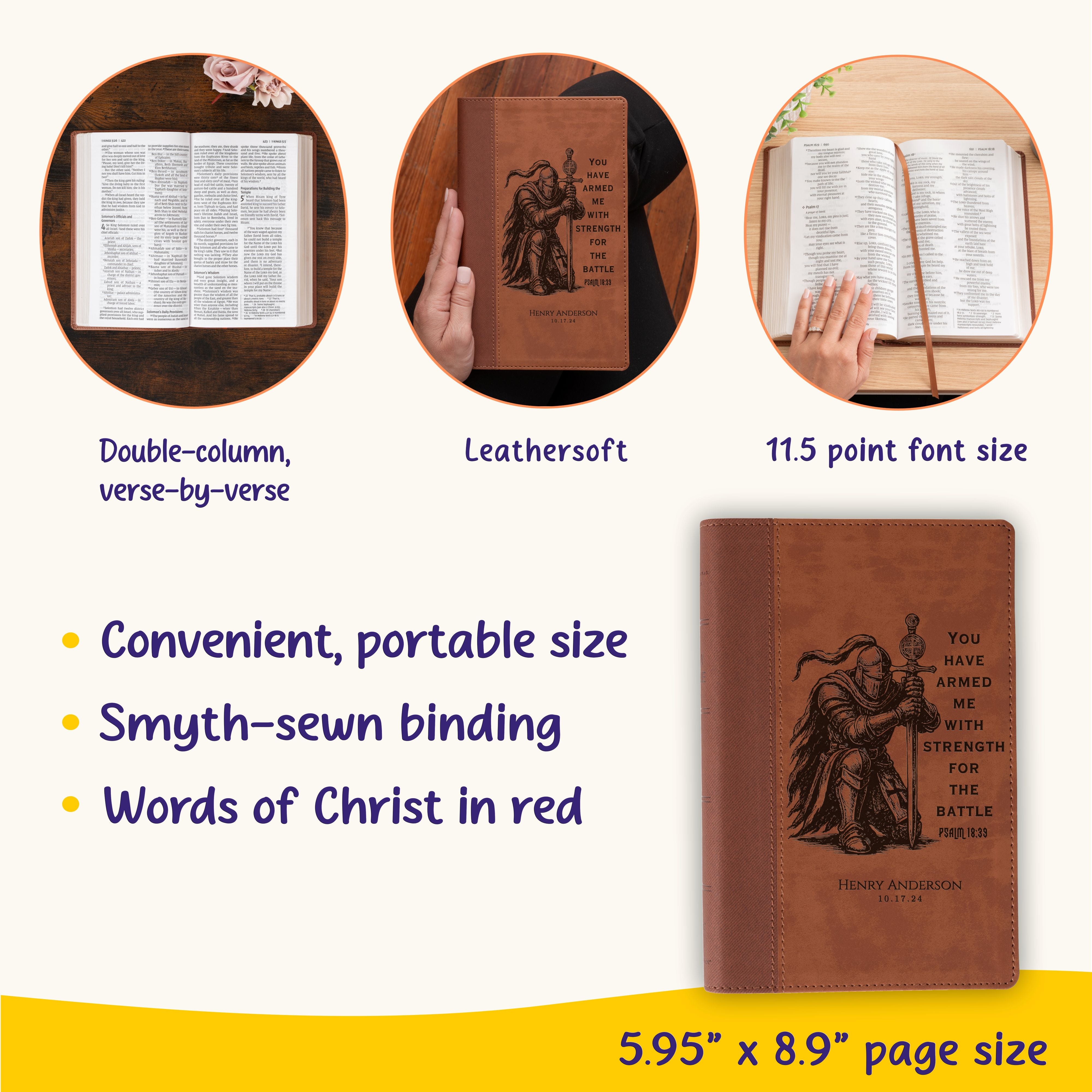 Personalized Bible for Men, NIV Large Print Bible, Custom Bible Engraved Name, Knight Warrior Design, Christian Gift, Bible Gifts for Him