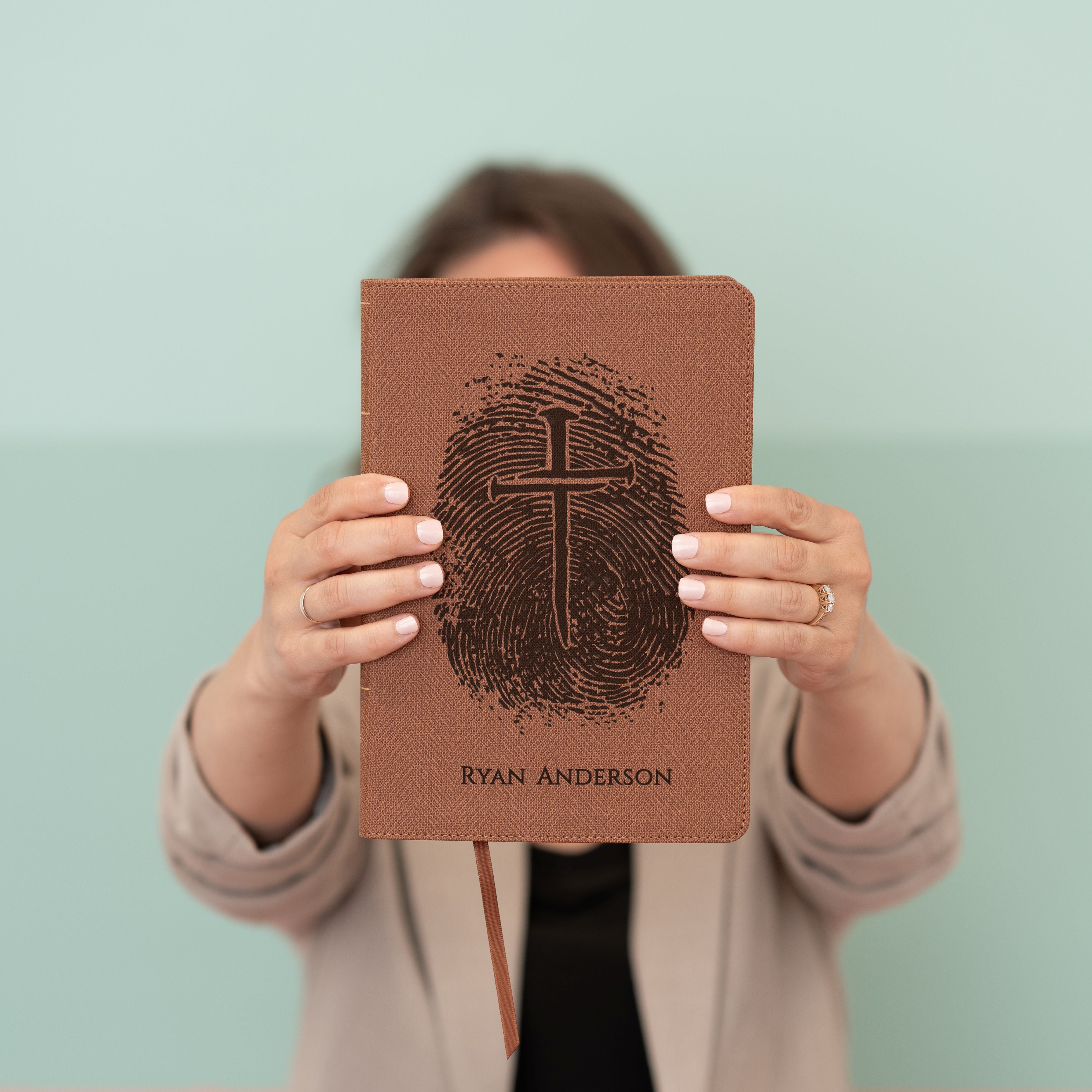 Personalized NASB Bible, Custom Fingerprint & Cross Design with Name Engraved, Thinline Passaggio, Gift for Baptism, Wedding, Confirmation