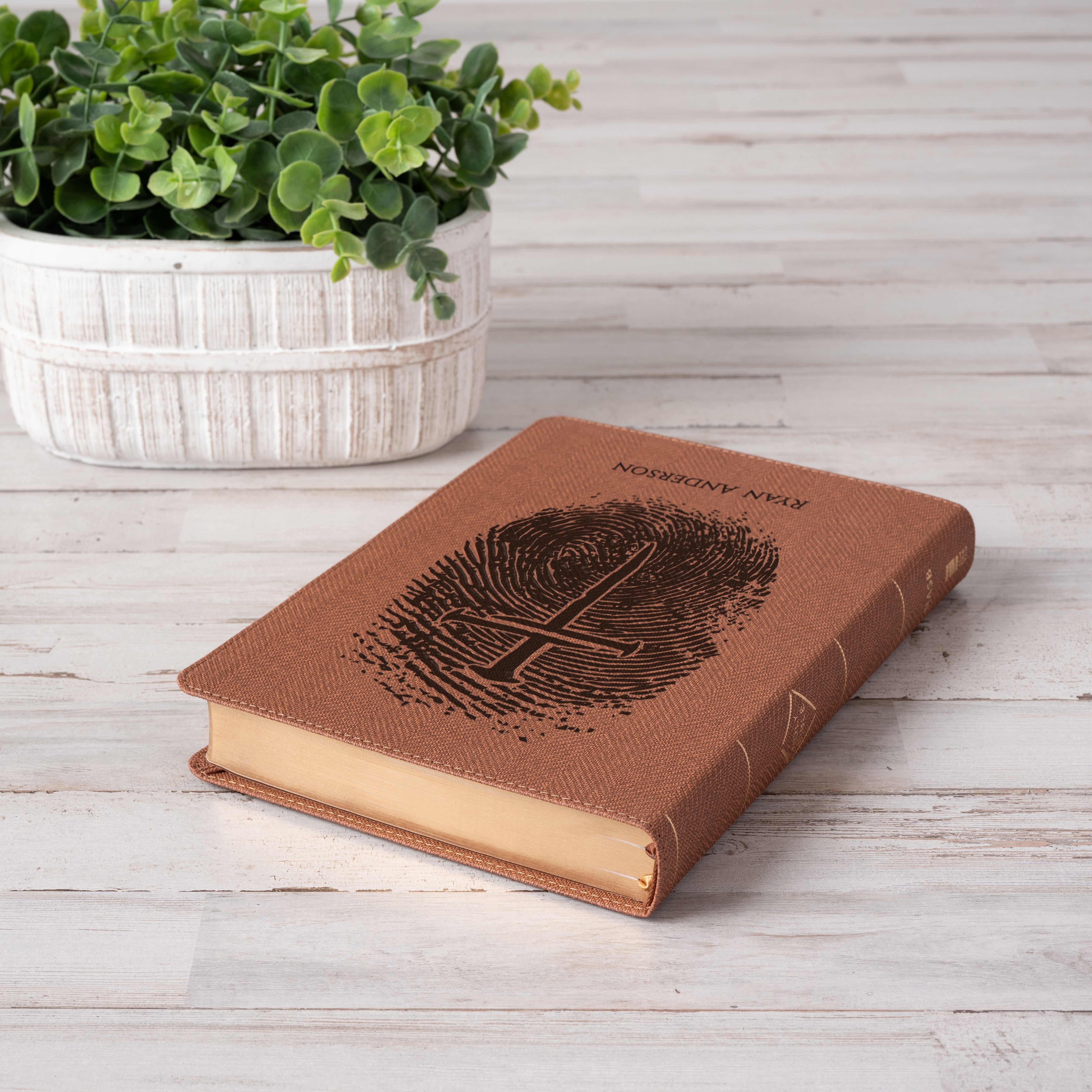 Personalized NASB Bible, Custom Fingerprint & Cross Design with Name Engraved, Thinline Passaggio, Gift for Baptism, Wedding, Confirmation