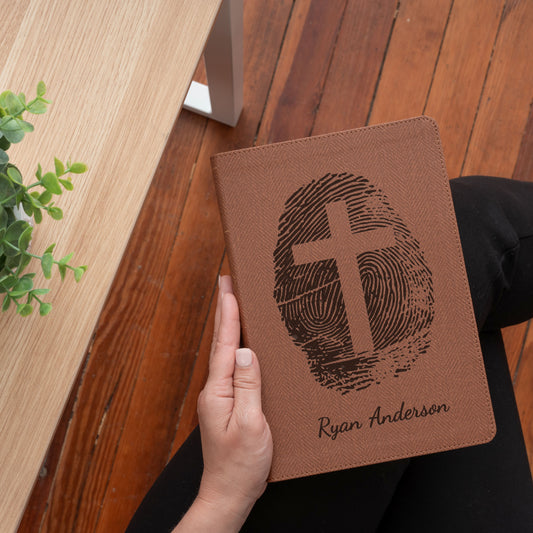 Personalized NASB Bible, Custom Fingerprint & Cross Design with Name Engraved, Thinline Passaggio, Gift for Baptism, Wedding, Confirmation