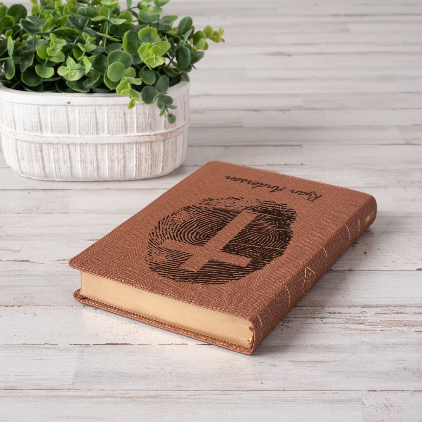 Personalized NASB Bible, Custom Fingerprint & Cross Design with Name Engraved, Thinline Passaggio, Gift for Baptism, Wedding, Confirmation - Religious Books - Aylev