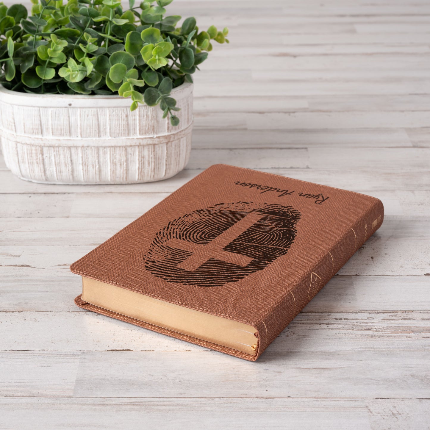 Personalized NASB Bible, Custom Fingerprint & Cross Design with Name Engraved, Thinline Passaggio, Gift for Baptism, Wedding, Confirmation