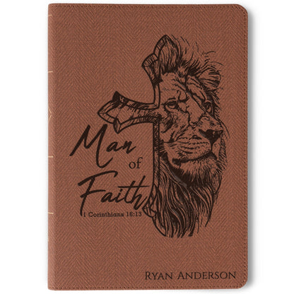Personalized NASB Thinline Bible, Custom Bible Engraved Name, Man of Faith Lion Design, Christian Gift, Baptism Gift, Bible Gift for Him - Religious Books - Aylev
