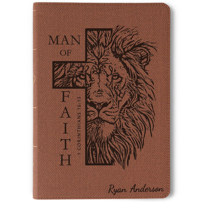 Personalized NASB Thinline Bible, Custom Bible Engraved Name, Man of Faith Lion Design, Christian Gift, Baptism Gift, Bible Gift for Him - Religious Books - Aylev