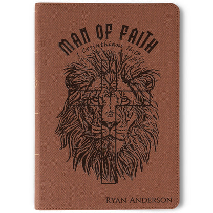 Personalized NASB Thinline Bible, Custom Bible Engraved Name, Man of Faith Lion Design, Christian Gift, Baptism Gift, Bible Gift for Him - Religious Books - Aylev