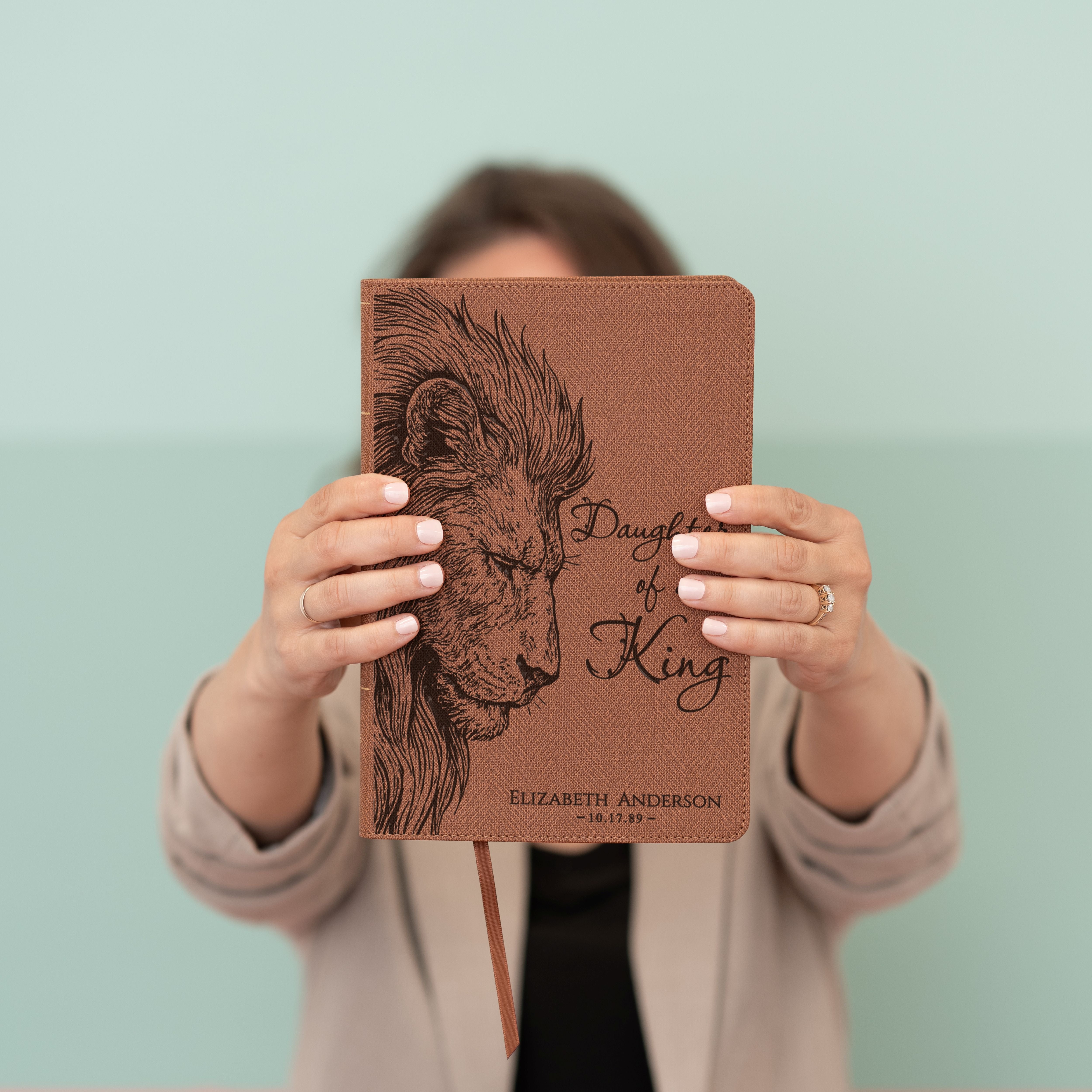 Personalized NASB Bible, Daughter of a King Lion Design, Custom Engraved Name, Christian & Baptism Gift