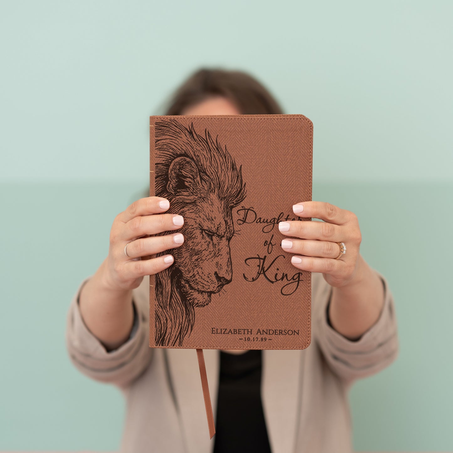 Personalized NASB Bible, Daughter of a King Lion Design, Custom Engraved Name, Christian & Baptism Gift