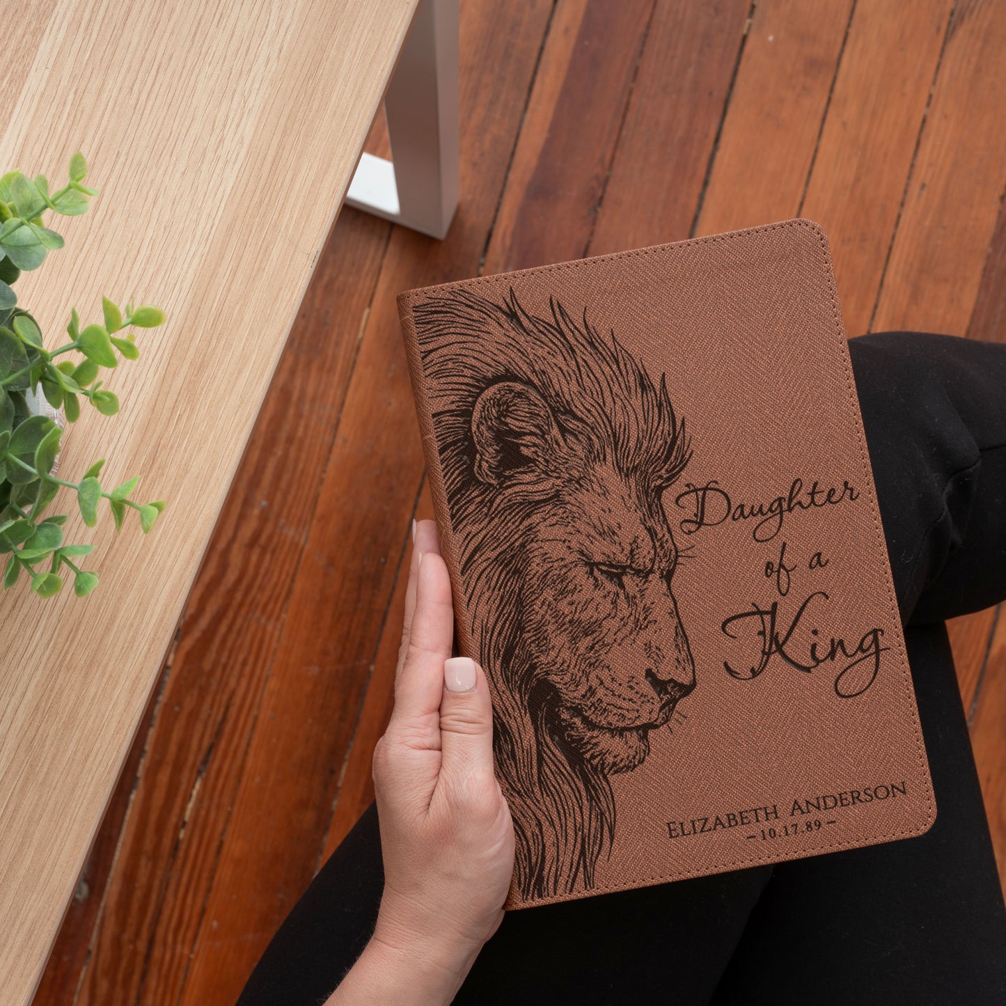 Personalized NASB Bible, Daughter of a King Lion Design, Custom Engraved Name, Christian & Baptism Gift