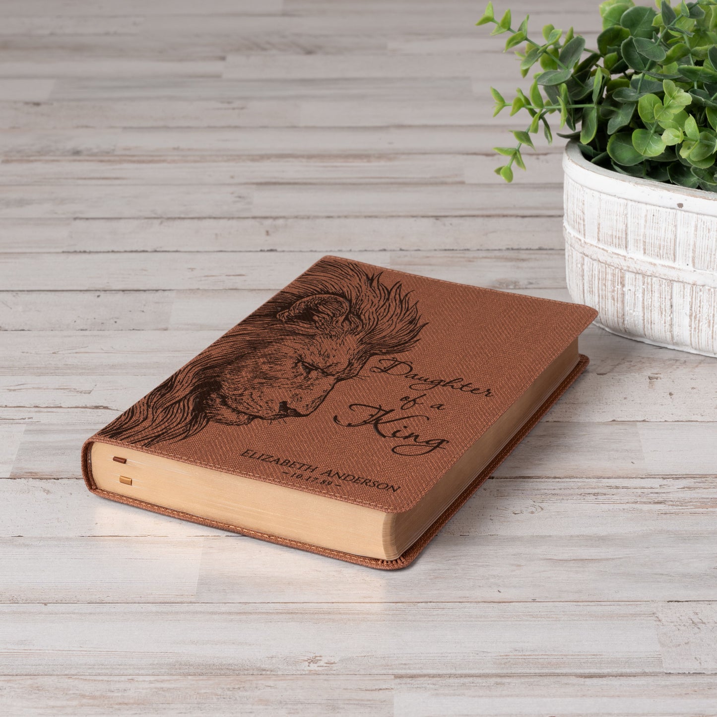 Personalized NASB Bible, Daughter of a King Lion Design, Custom Engraved Name, Christian & Baptism Gift