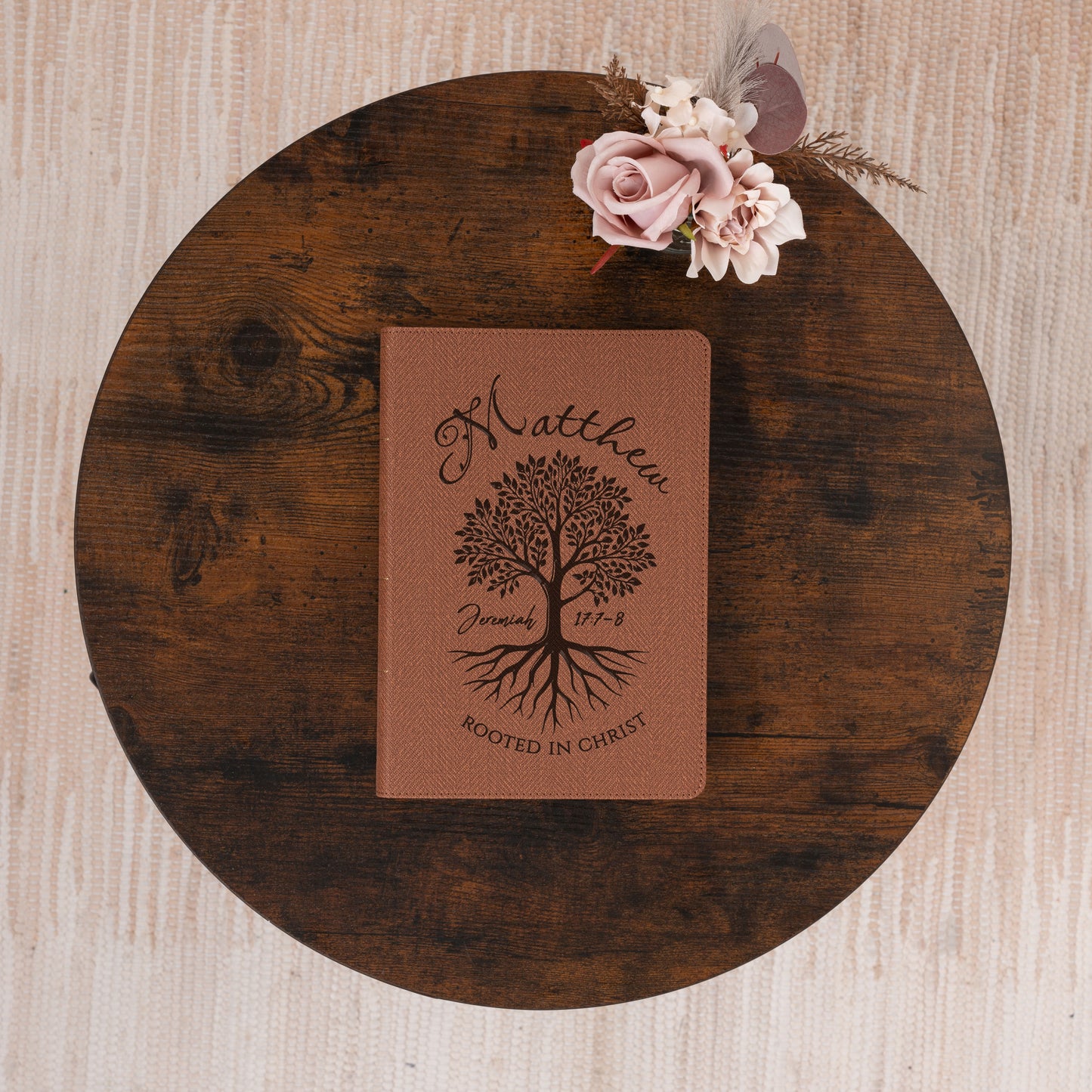 Personalized NASB Bible, Rooted in Christ Tree Design, Custom Engraved Name, Christian & Baptism Gift