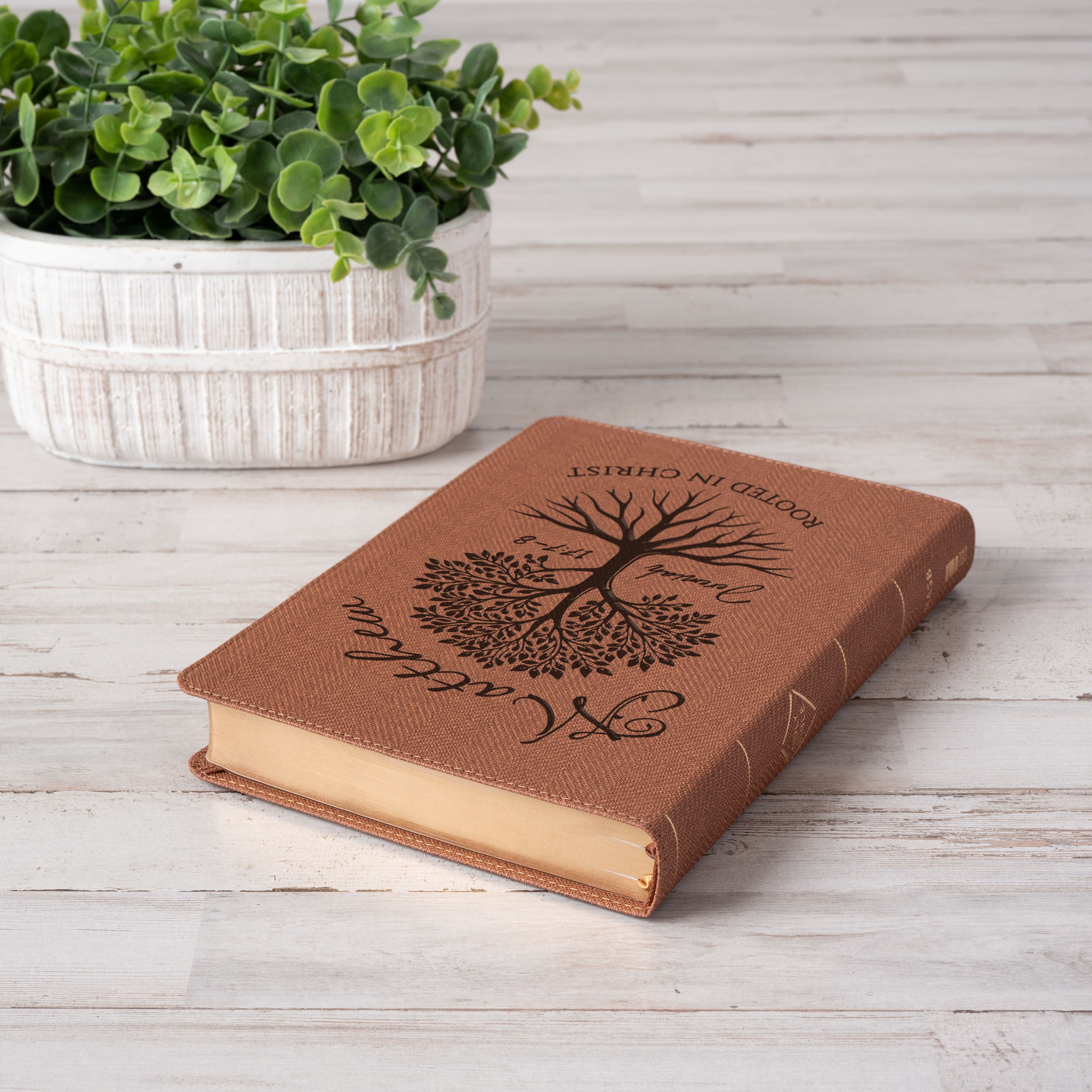 Personalized NASB Bible, Rooted in Christ Tree Design, Custom Engraved Name, Christian & Baptism Gift