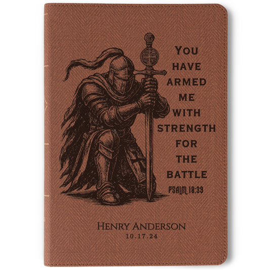 Personalized NASB Thinline Bible, Knight Warrior Design, Custom Engraved Name, Christian Gift for Him