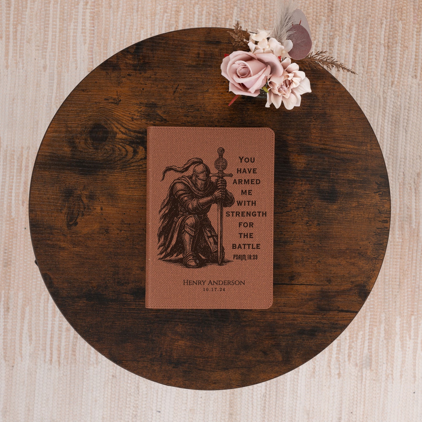 Personalized NASB Thinline Bible, Knight Warrior Design, Custom Engraved Name, Christian Gift for Him