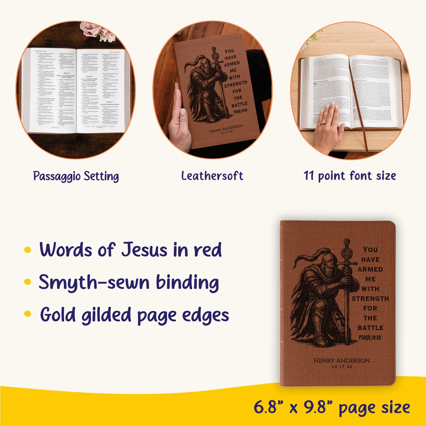 Personalized NASB Thinline Bible, Knight Warrior Design, Custom Engraved Name, Christian Gift for Him