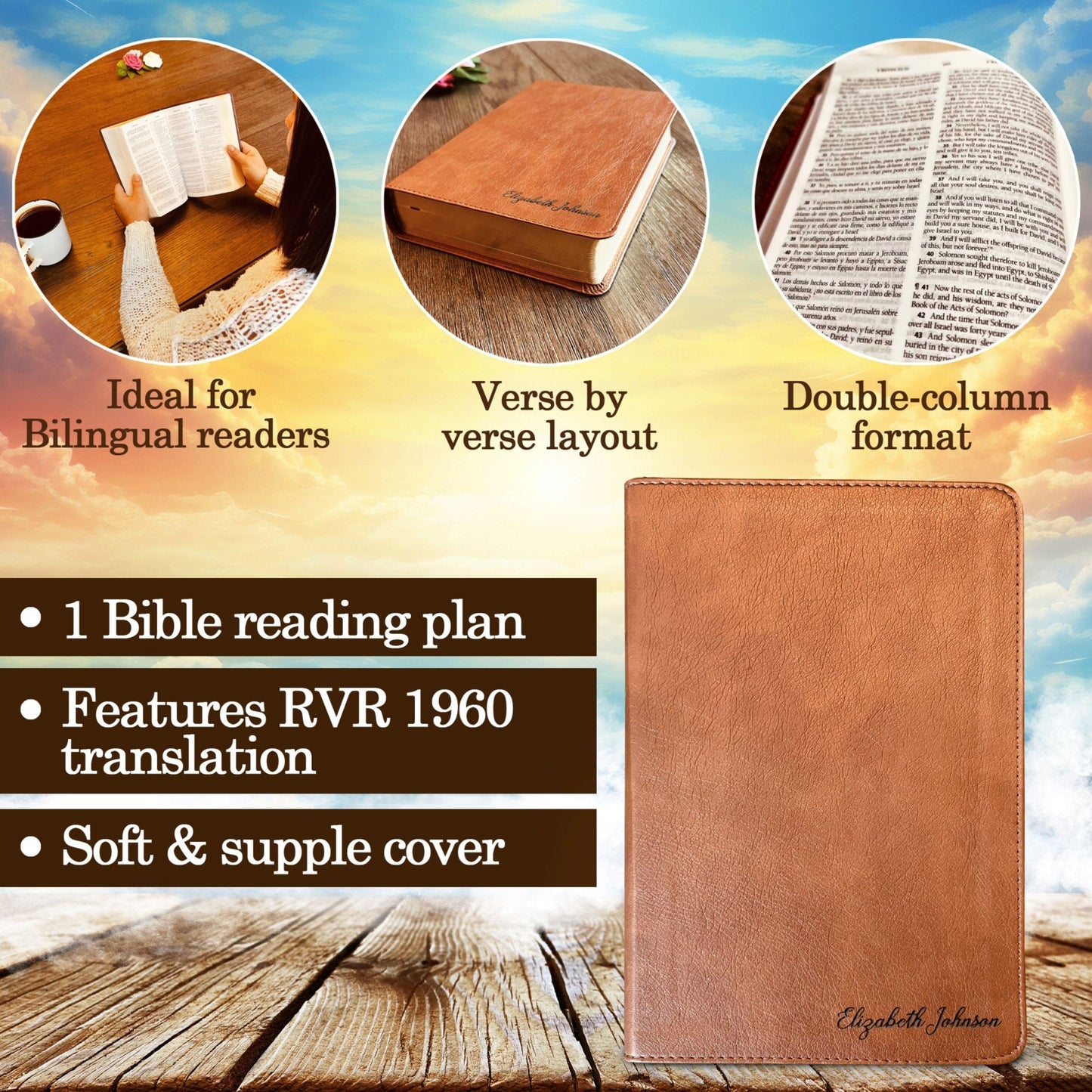 Personalized ESV/RVR English-Spanish Bilingual Bible – Custom Engraved Name | Christian Gift - Religious Books - Aylev