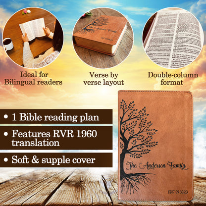 Personalized Family Bible, Custom ESV/RVR Biblia en Español Personalizada, Biblia Reina Valera 1960 en espanol Spanish Bible, Christian Gifts - Religious Books - Aylev