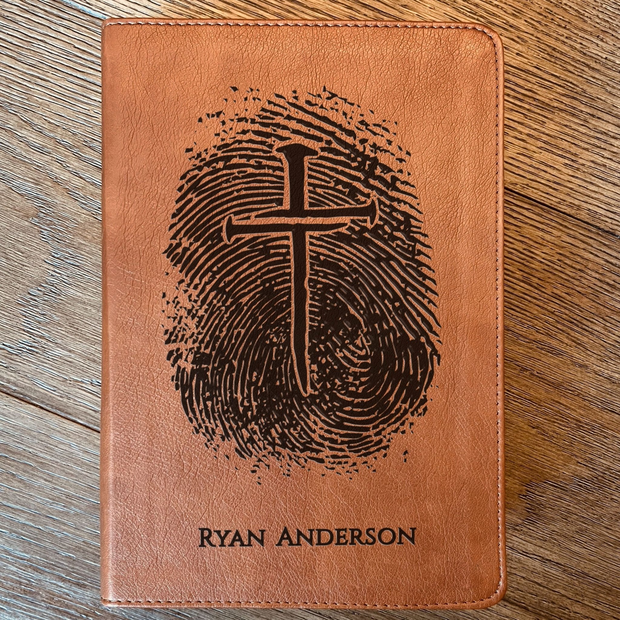 Personalized ESV RVR Parallel Bible, Custom Fingerprint & Cross Design with Name Engraved, Bilingual Bible, Gift for Baptism, Wedding - Religious Books - Aylev