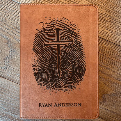Personalized ESV RVR Parallel Bible, Custom Fingerprint & Cross Design with Name Engraved, Bilingual Bible, Gift for Baptism, Wedding - Religious Books - Aylev