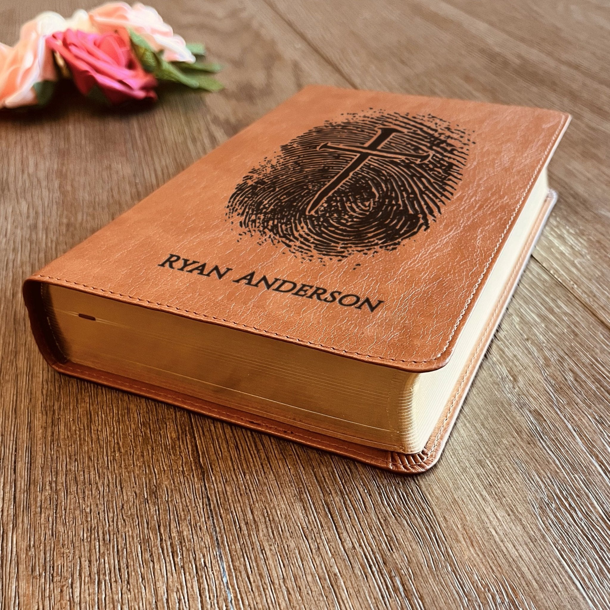 Personalized ESV RVR Parallel Bible, Custom Fingerprint & Cross Design with Name Engraved, Bilingual Bible, Gift for Baptism, Wedding - Religious Books - Aylev