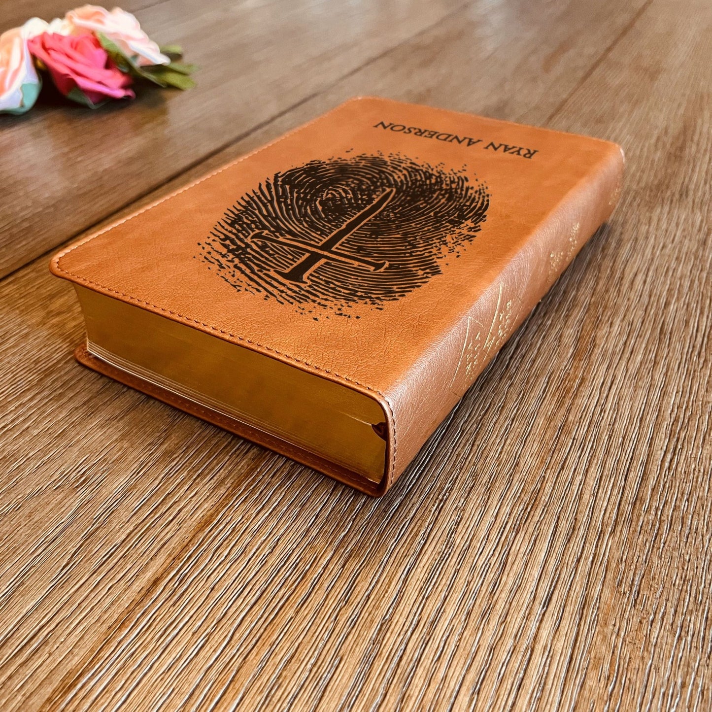 Personalized ESV RVR Parallel Bible, Custom Fingerprint & Cross Design with Name Engraved, Bilingual Bible, Gift for Baptism, Wedding - Religious Books - Aylev