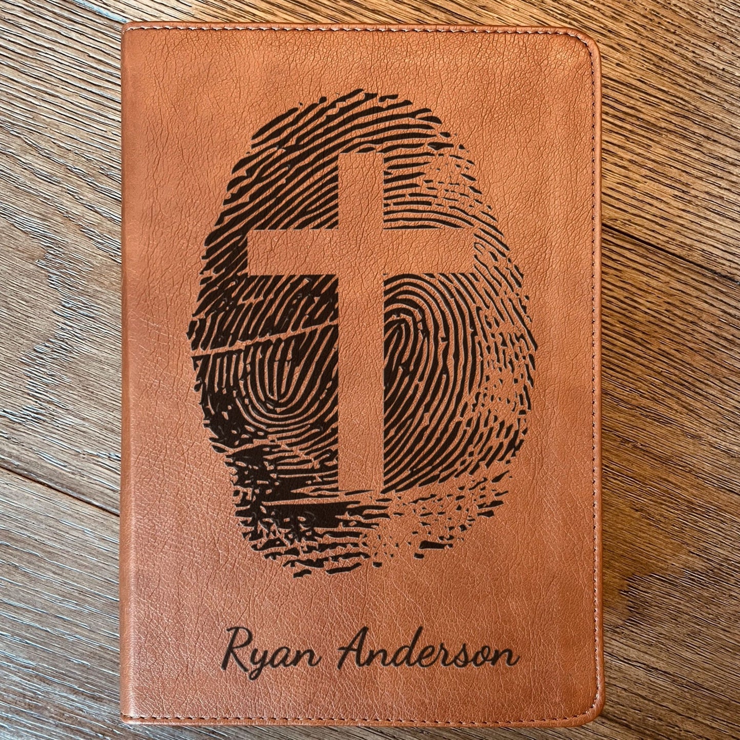 Personalized ESV RVR Parallel Bible, Custom Fingerprint & Cross Design with Name Engraved, Bilingual Bible, Gift for Baptism, Wedding - Religious Books - Aylev