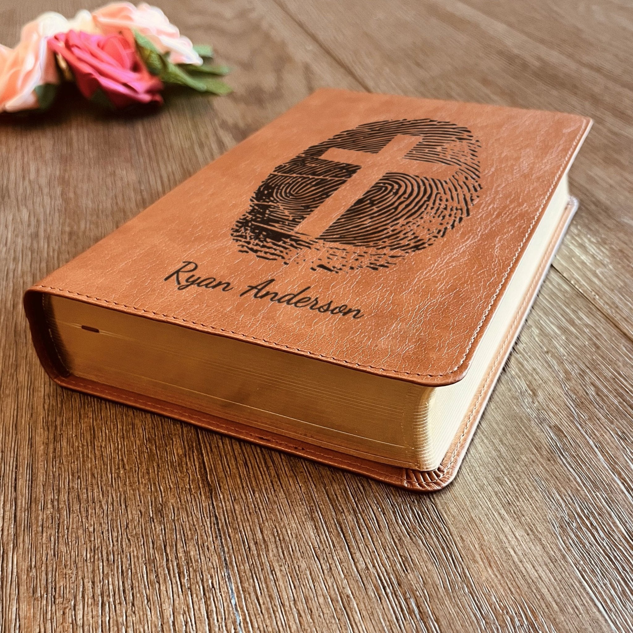Personalized ESV RVR Parallel Bible, Custom Fingerprint & Cross Design with Name Engraved, Bilingual Bible, Gift for Baptism, Wedding - Religious Books - Aylev