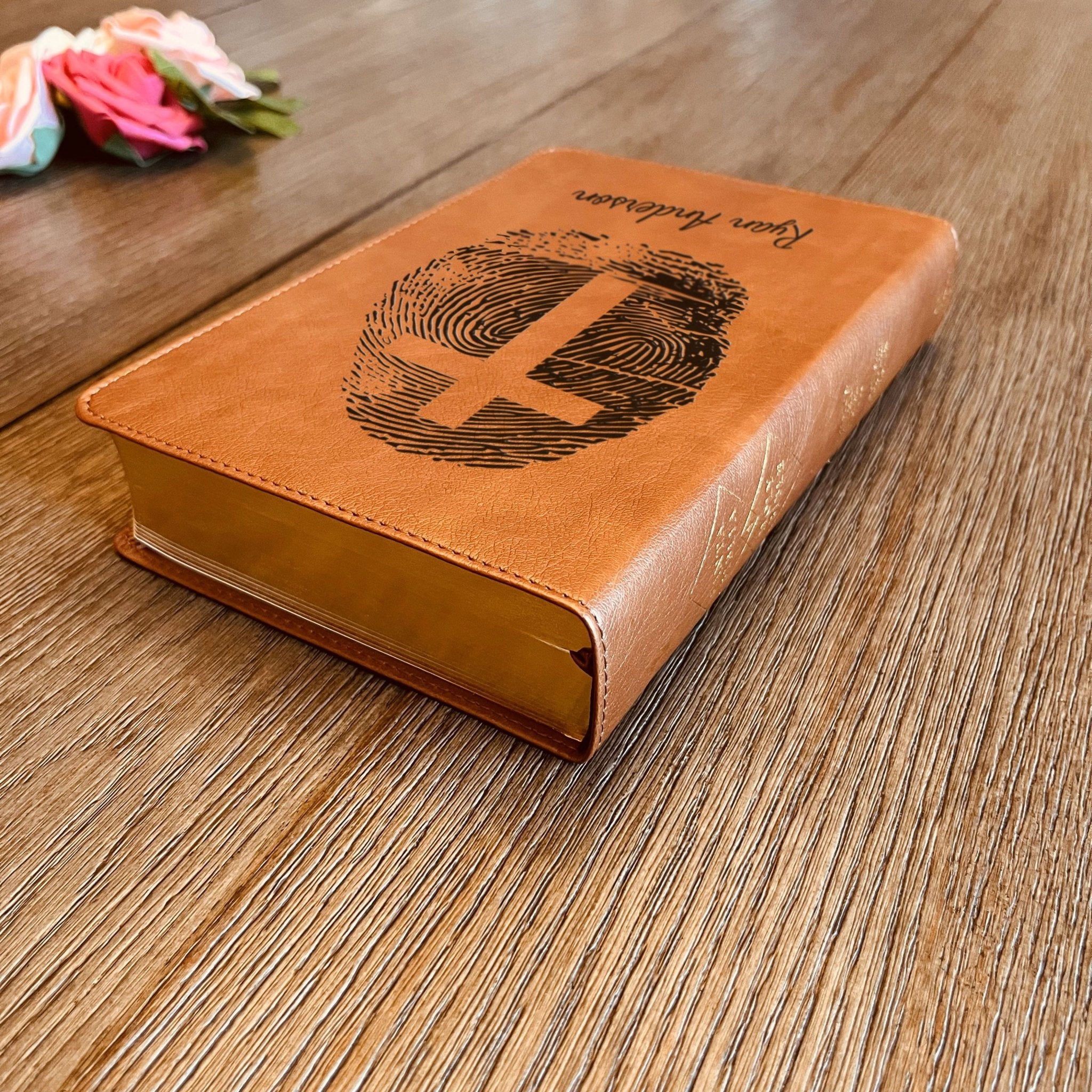 Personalized ESV RVR Parallel Bible, Custom Fingerprint & Cross Design with Name Engraved, Bilingual Bible, Gift for Baptism, Wedding - Religious Books - Aylev