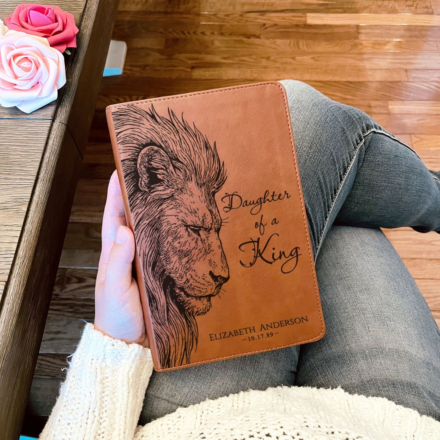 Personalized ESV RVR Bilingual Bible, Daughter of a King Lion Design, Custom Engraved Name, Christian Gift, Baptism Gift, Bible Gift for Her - Religious Books - Aylev
