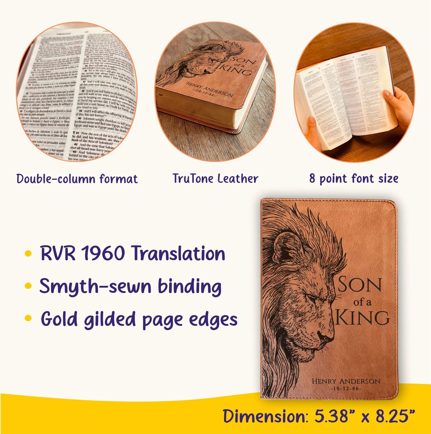 Personalized ESV RVR Bilingual Bible, Son of a King Lion Design, Custom Engraved Name, Christian Gift, Baptism Gift, Bible Gift for Him - Religious Books - Aylev