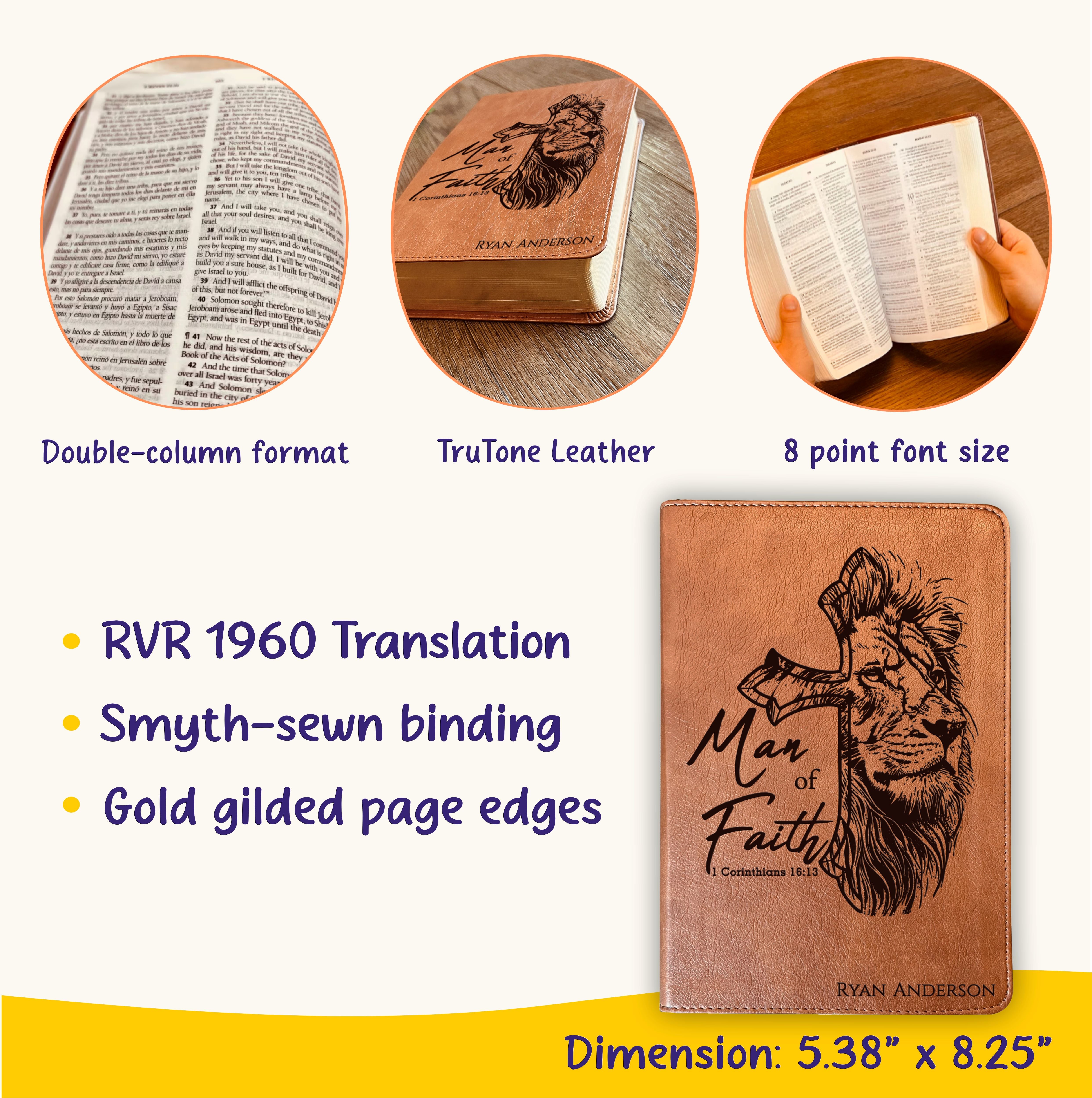 Personalized Bible for Men, Custom ESV RVR Bible, Bilingual English Spanish Bible, Name Engraved, Christian Gift, Gift for Him Bible for Men