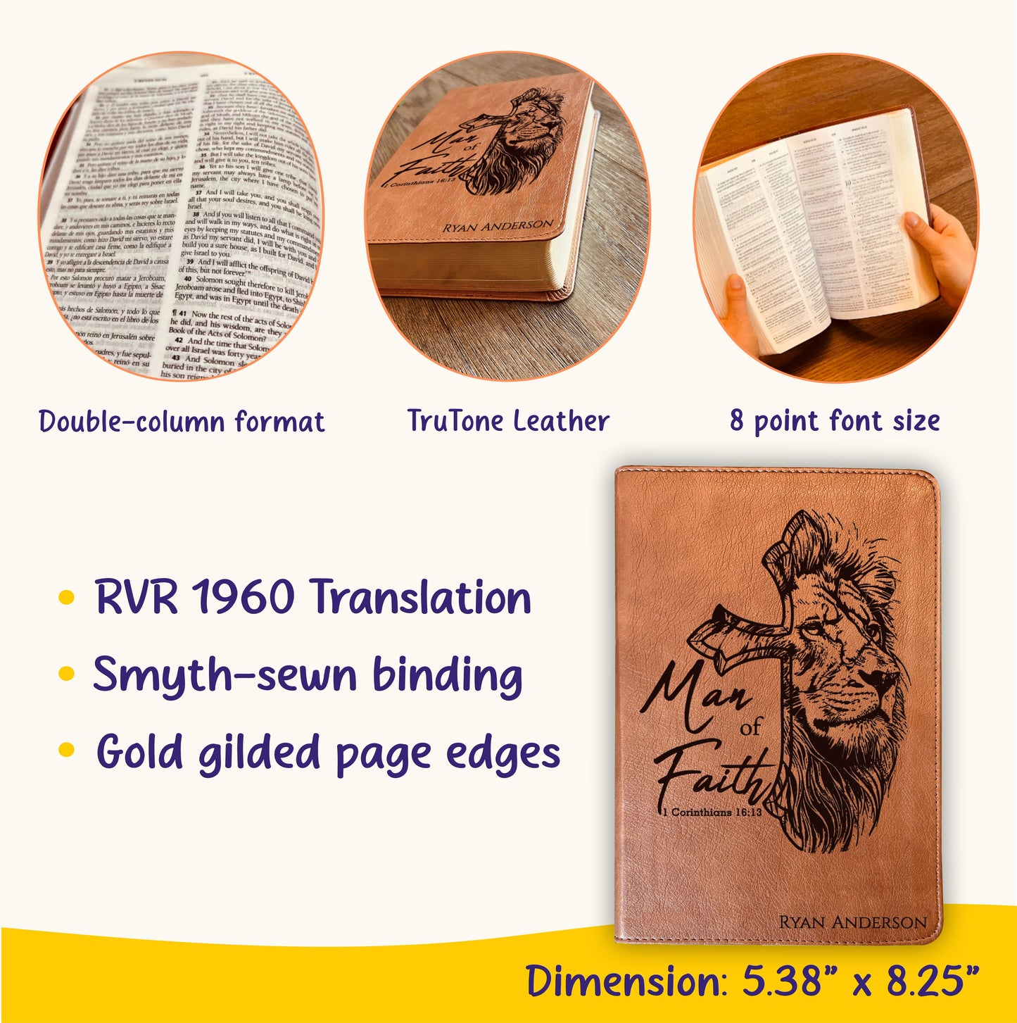 Personalized Bible for Men, Custom ESV RVR Bible, Bilingual English Spanish Bible, Name Engraved, Christian Gift, Gift for Him Bible for Men