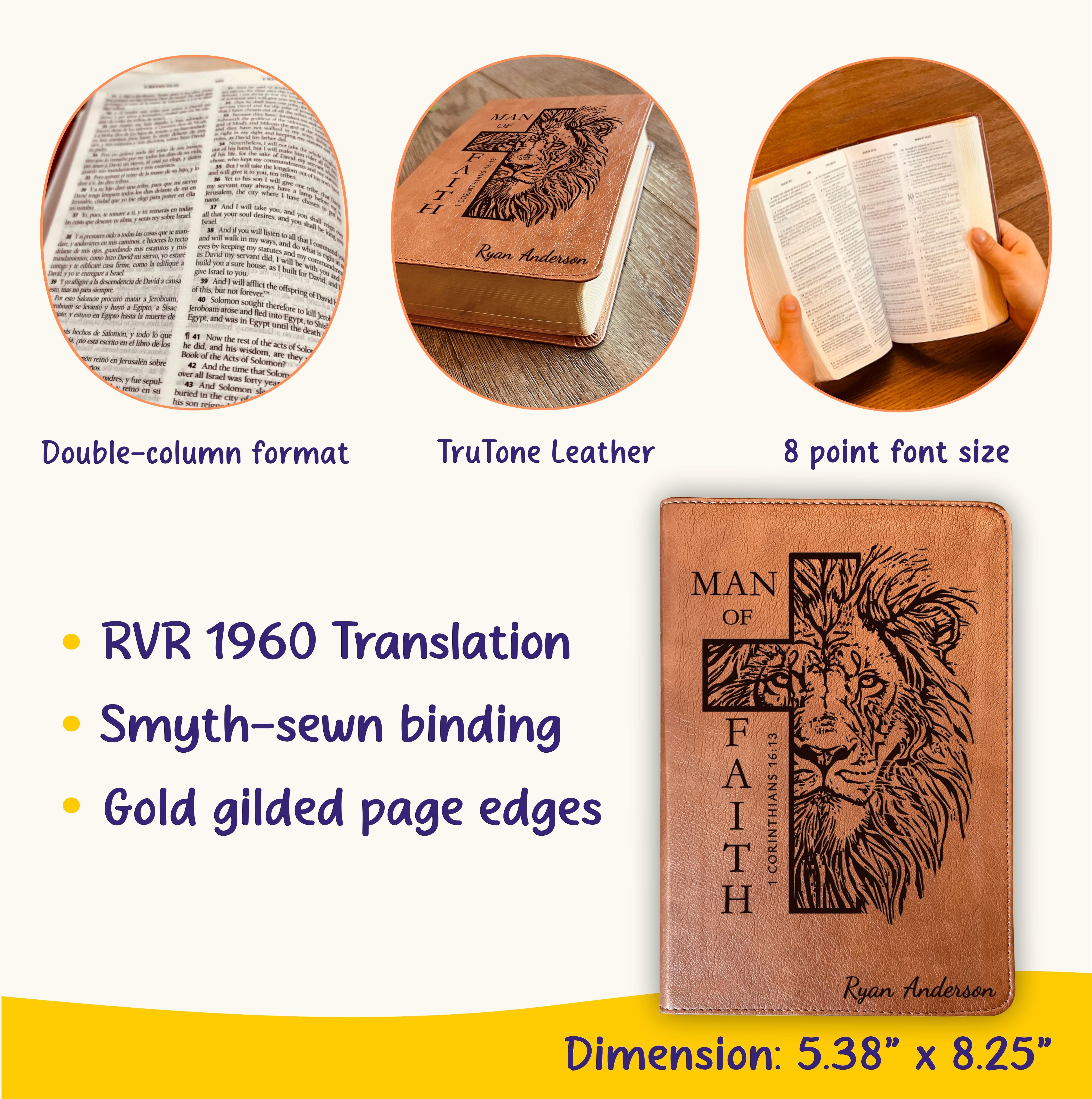 Personalized Bible for Men, Custom ESV RVR Bible, Bilingual English Spanish Bible, Name Engraved, Christian Gift, Gift for Him Bible for Men