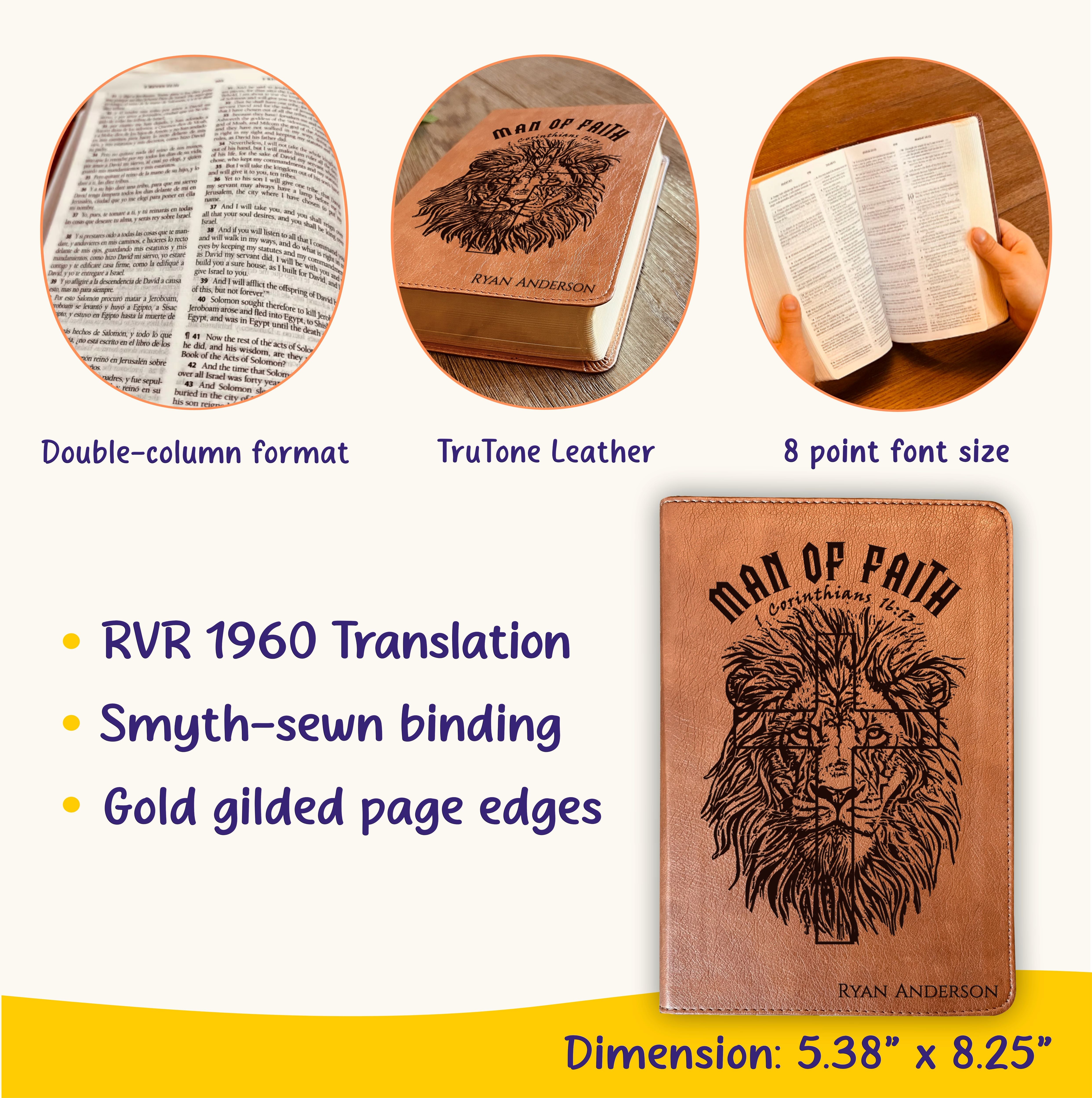 Personalized Bible for Men, Custom ESV RVR Bible, Bilingual English Spanish Bible, Name Engraved, Christian Gift, Gift for Him Bible for Men