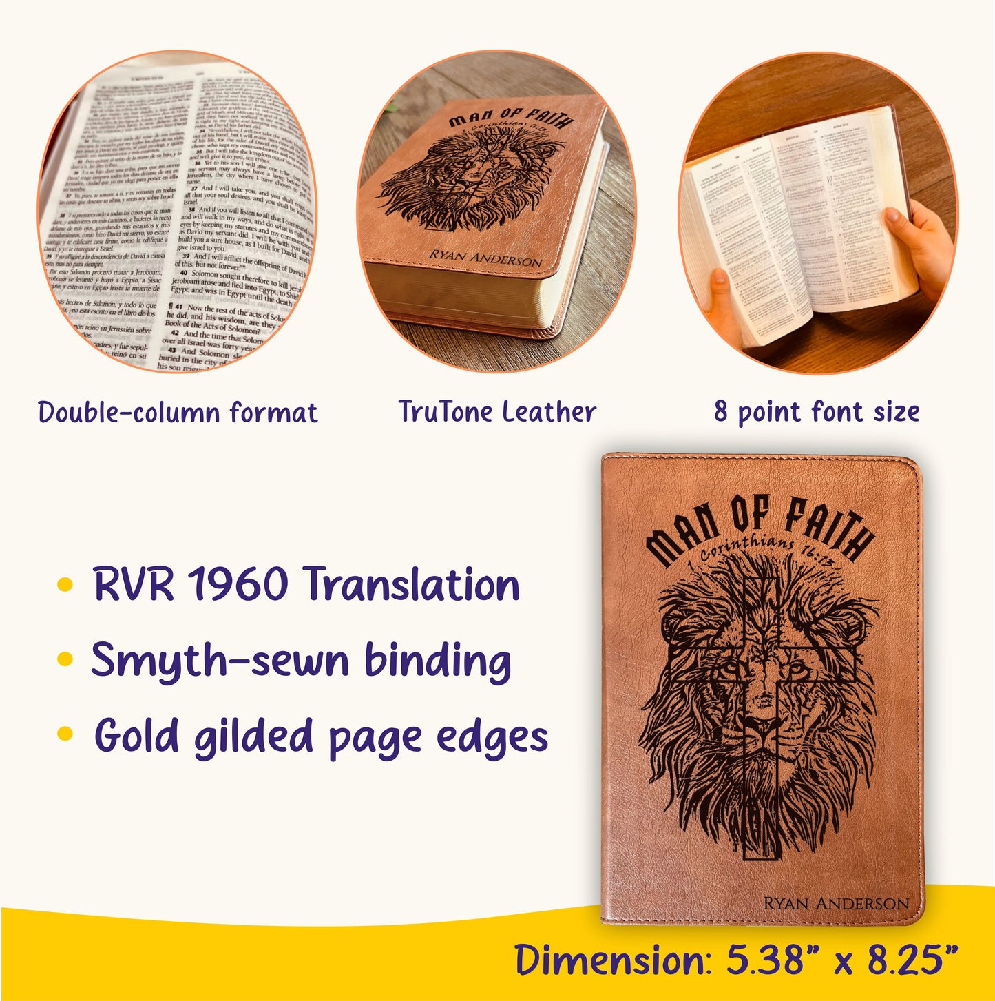 Personalized Bible for Men, Custom ESV RVR Bible, Bilingual English Spanish Bible, Name Engraved, Christian Gift, Gift for Him Bible for Men