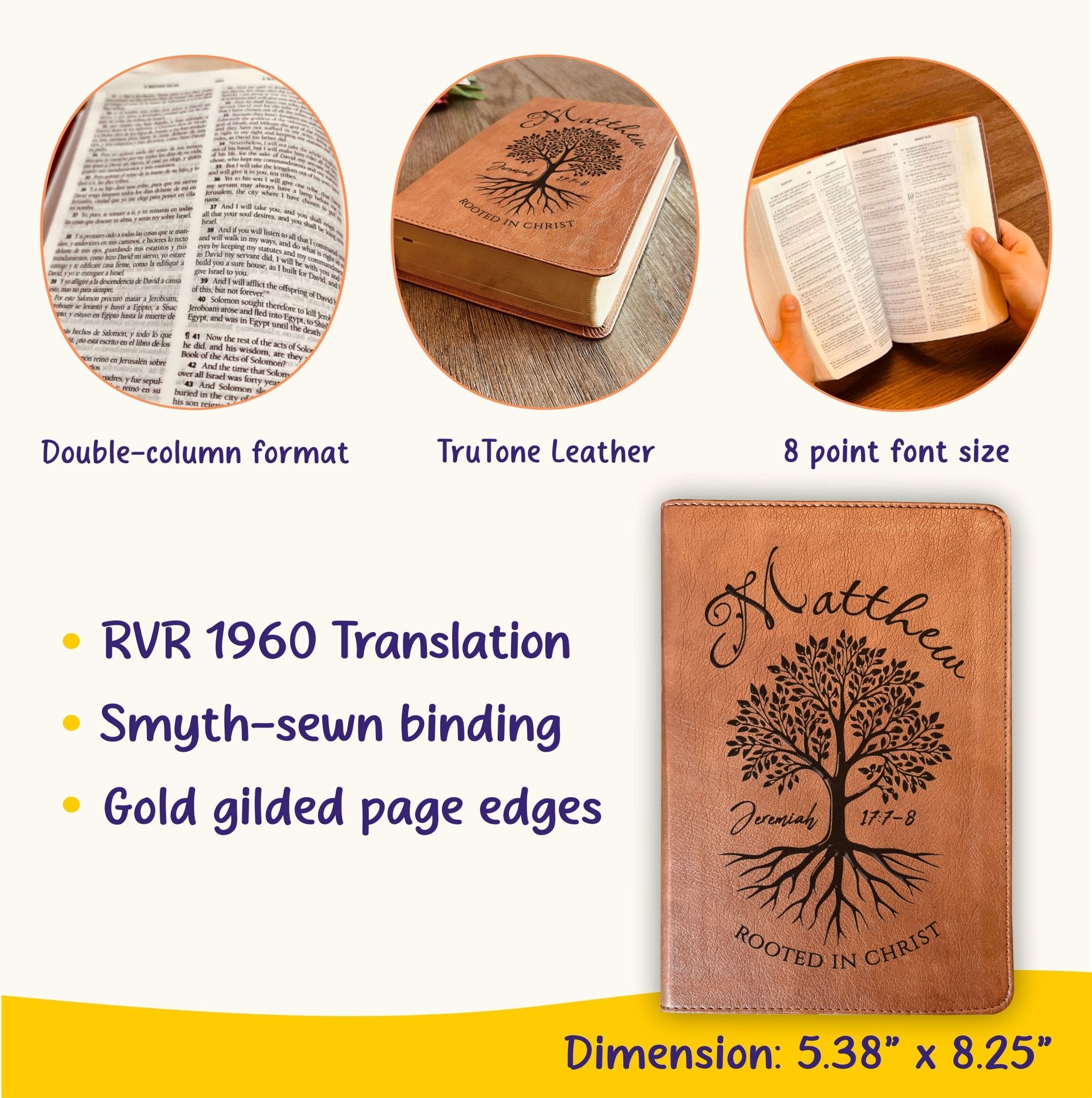 Personalized ESV RVR Bilingual Bible, Custom Engraved Name, Rooted in Christ Tree Design, Christian Gift, Bible Gifts for Her, Gifts for Him - Religious Books - Aylev