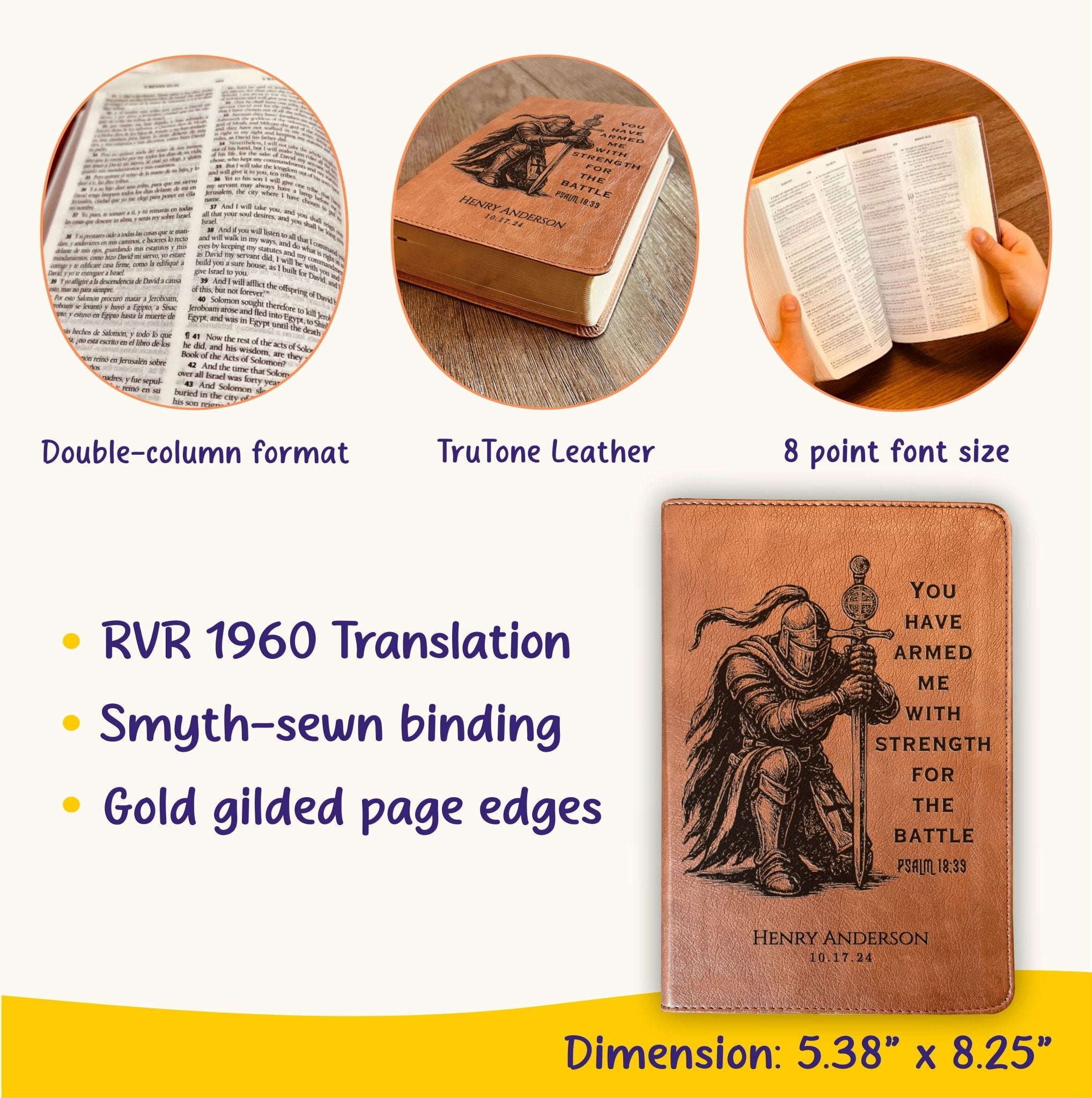 Personalized Bible for Men, ESV RVR Bilingual Bible, Custom Bible Engraved Name, Knight Warrior Design, Christian Gift, Bible Gifts for Him - Religious Books - Aylev