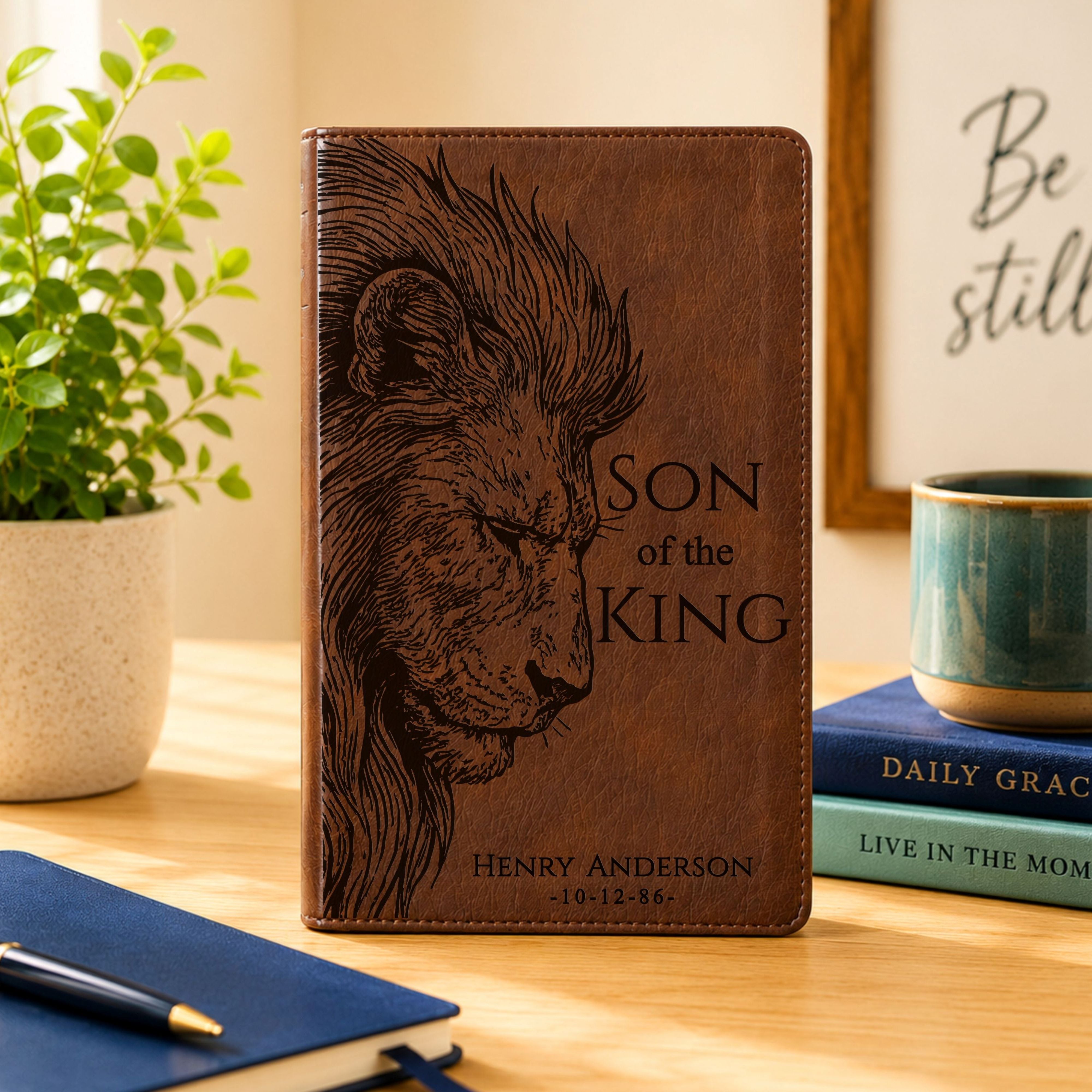 Personalized NLT Super Giant Print Bible, Custom Lion Design with Engraved Name, New Living Translation, Christian Baptism & Wedding Gift