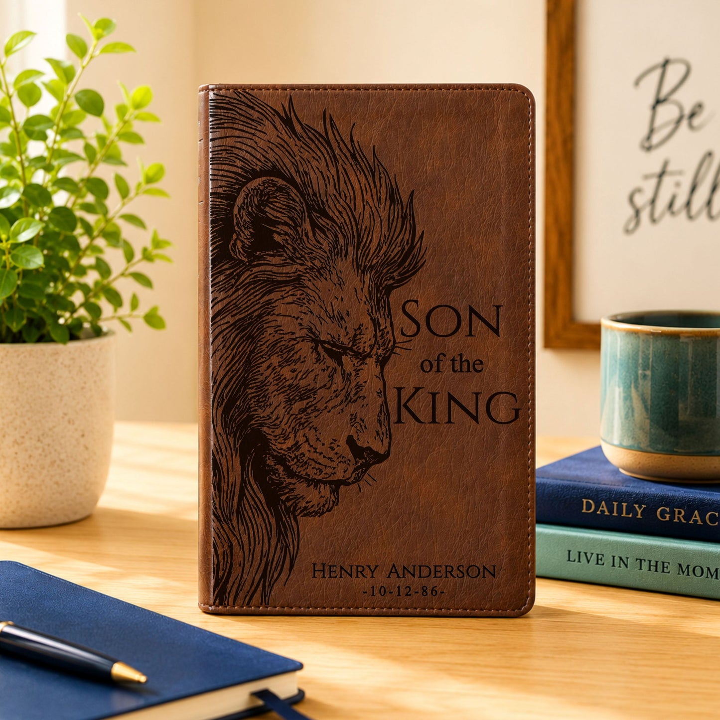Personalized NLT Super Giant Print Bible, Custom Lion Design with Engraved Name, New Living Translation, Christian Baptism & Wedding Gift