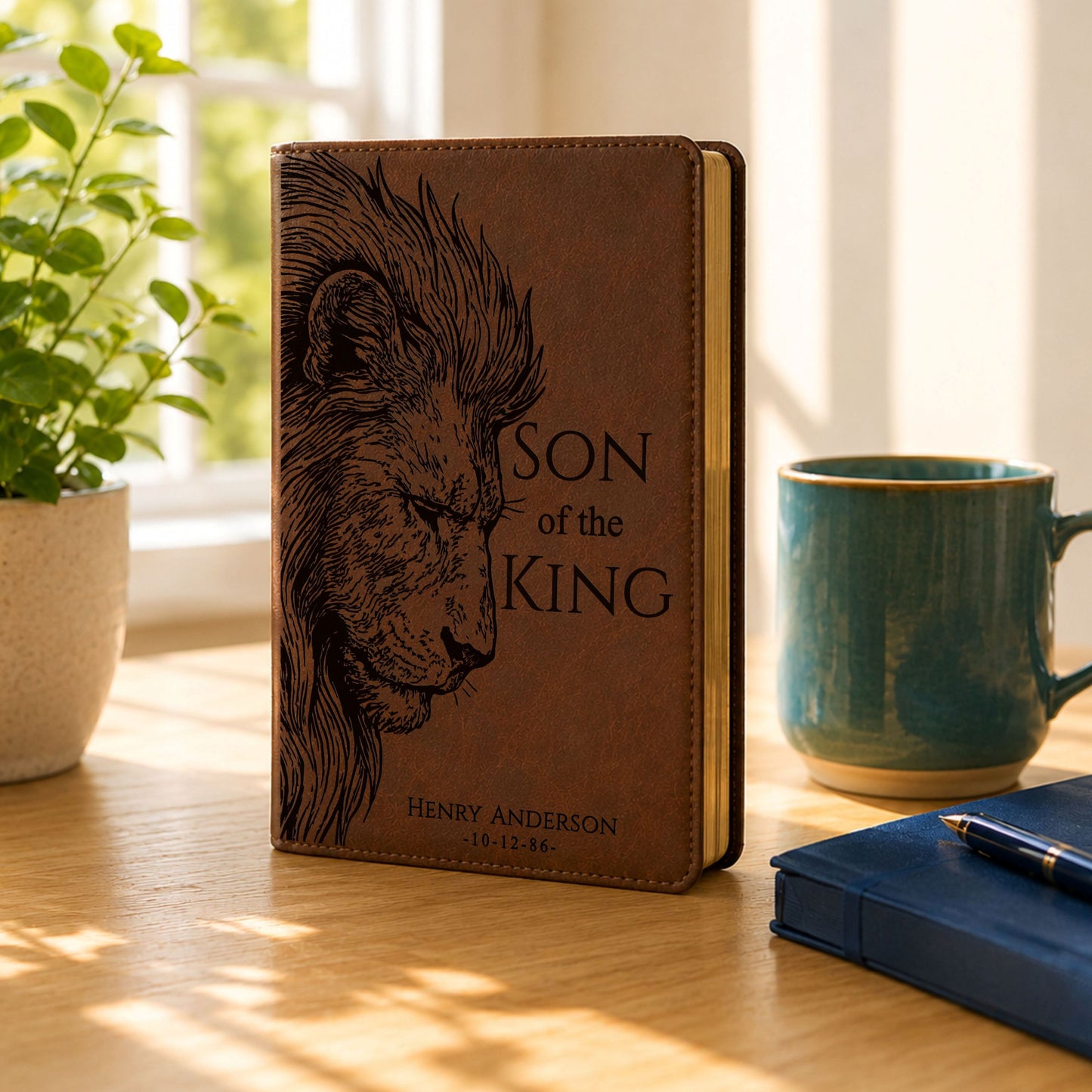 Personalized NLT Super Giant Print Bible, Custom Lion Design with Engraved Name, New Living Translation, Christian Baptism & Wedding Gift