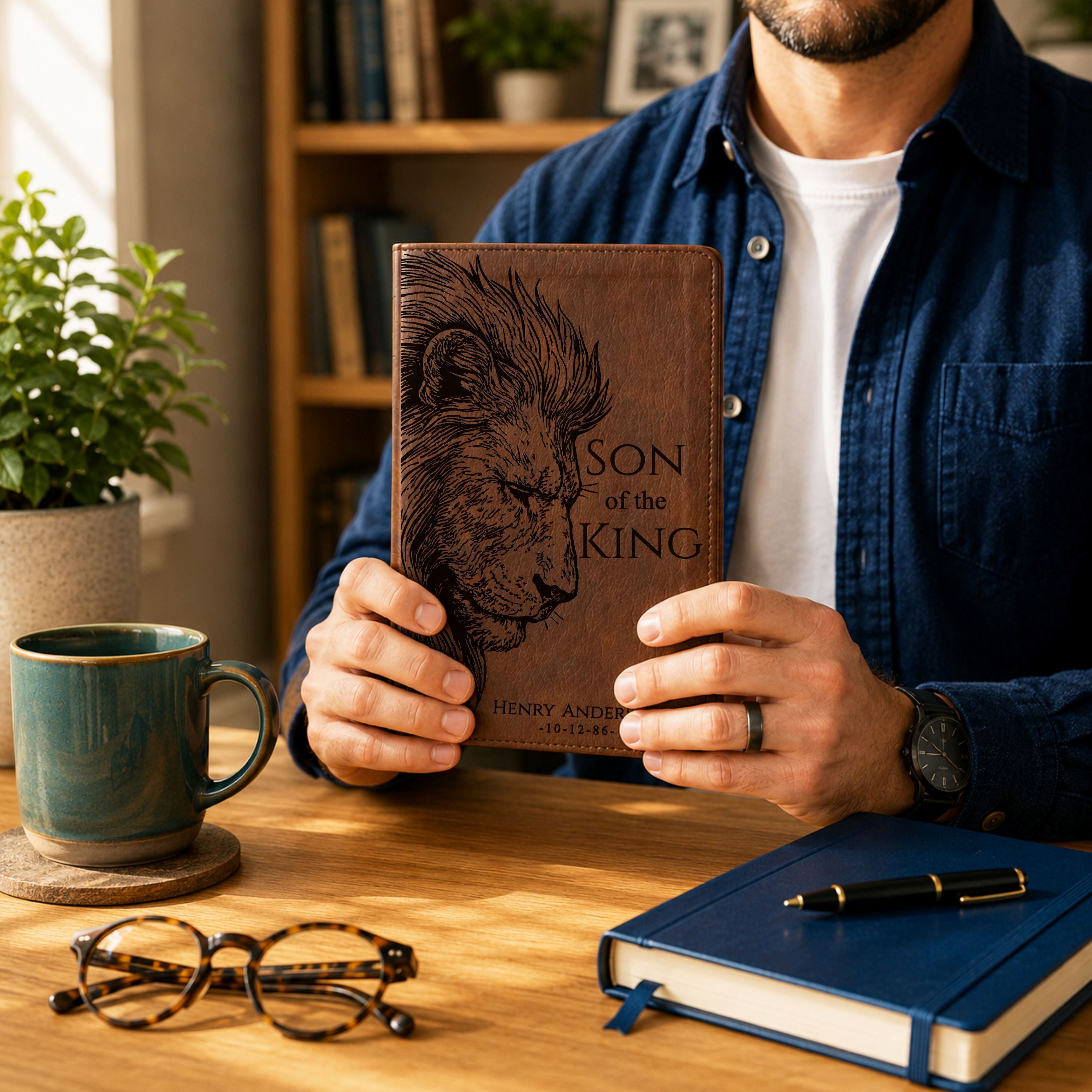 Personalized NLT Super Giant Print Bible, Custom Lion Design with Engraved Name, New Living Translation, Christian Baptism & Wedding Gift