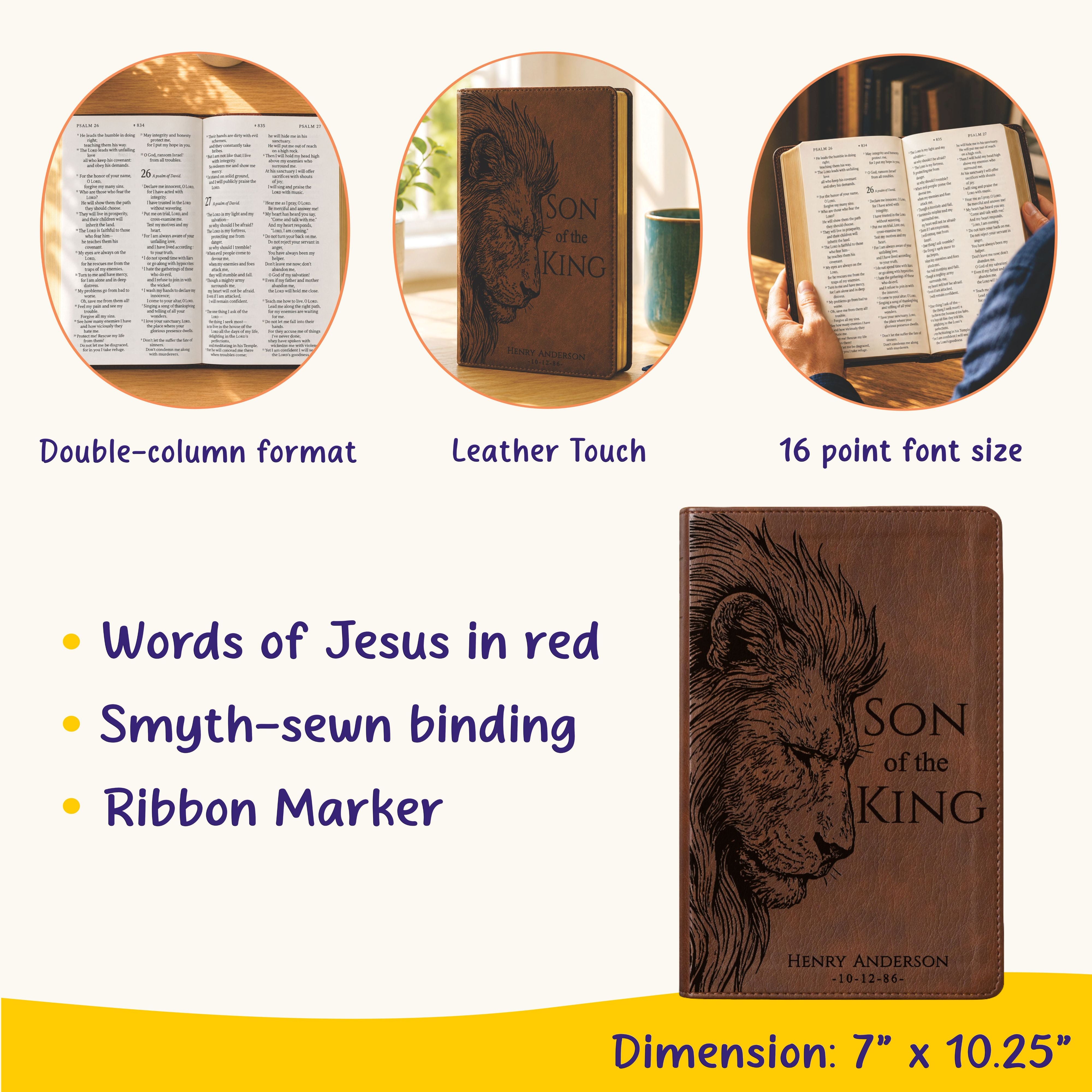 Personalized NLT Super Giant Print Bible, Custom Lion Design with Engraved Name, New Living Translation, Christian Baptism & Wedding Gift