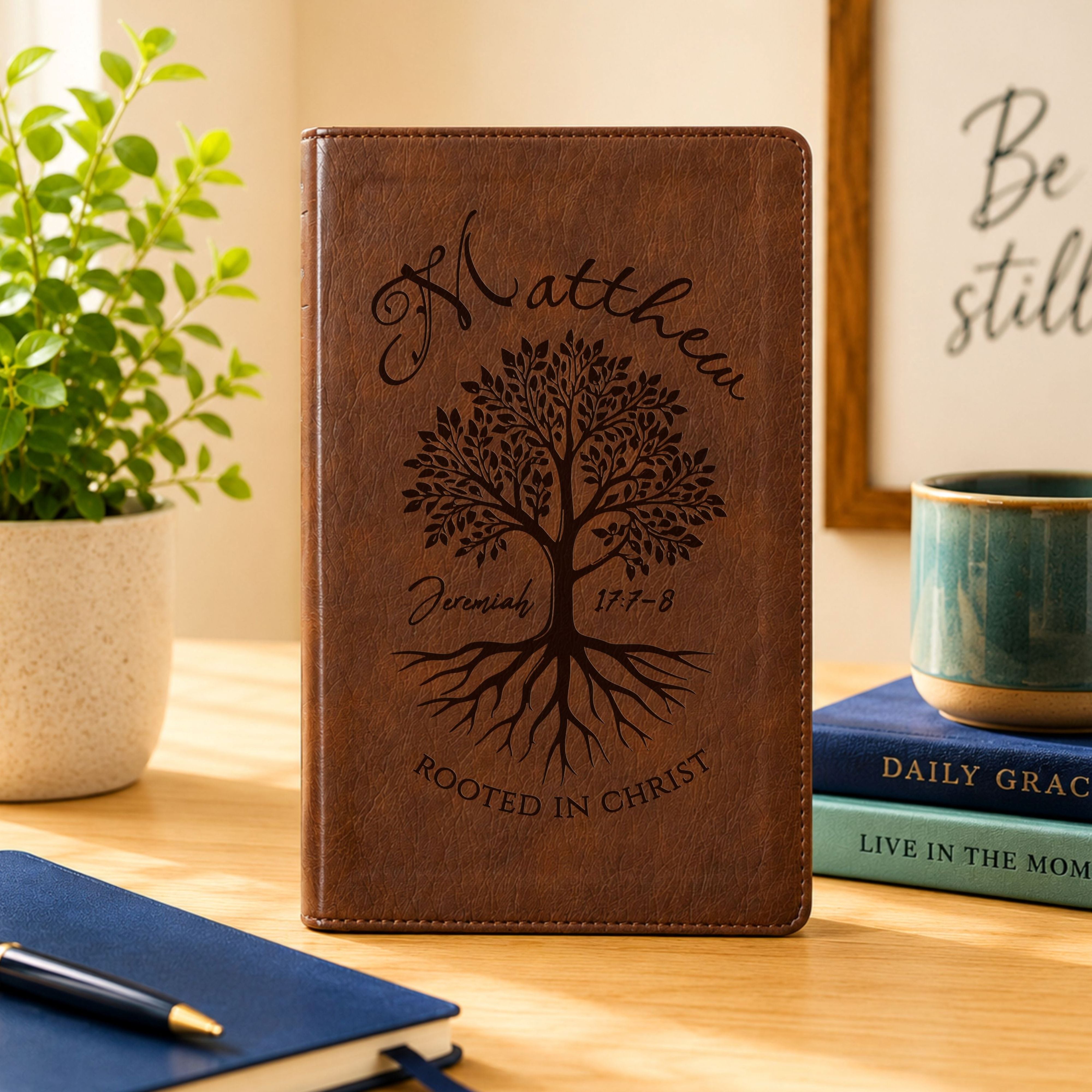Personalized NLT Super Giant Print Bible, Rooted in Christ Design with Engraved Name, New Living Translation, Christian Baptism Wedding Gift