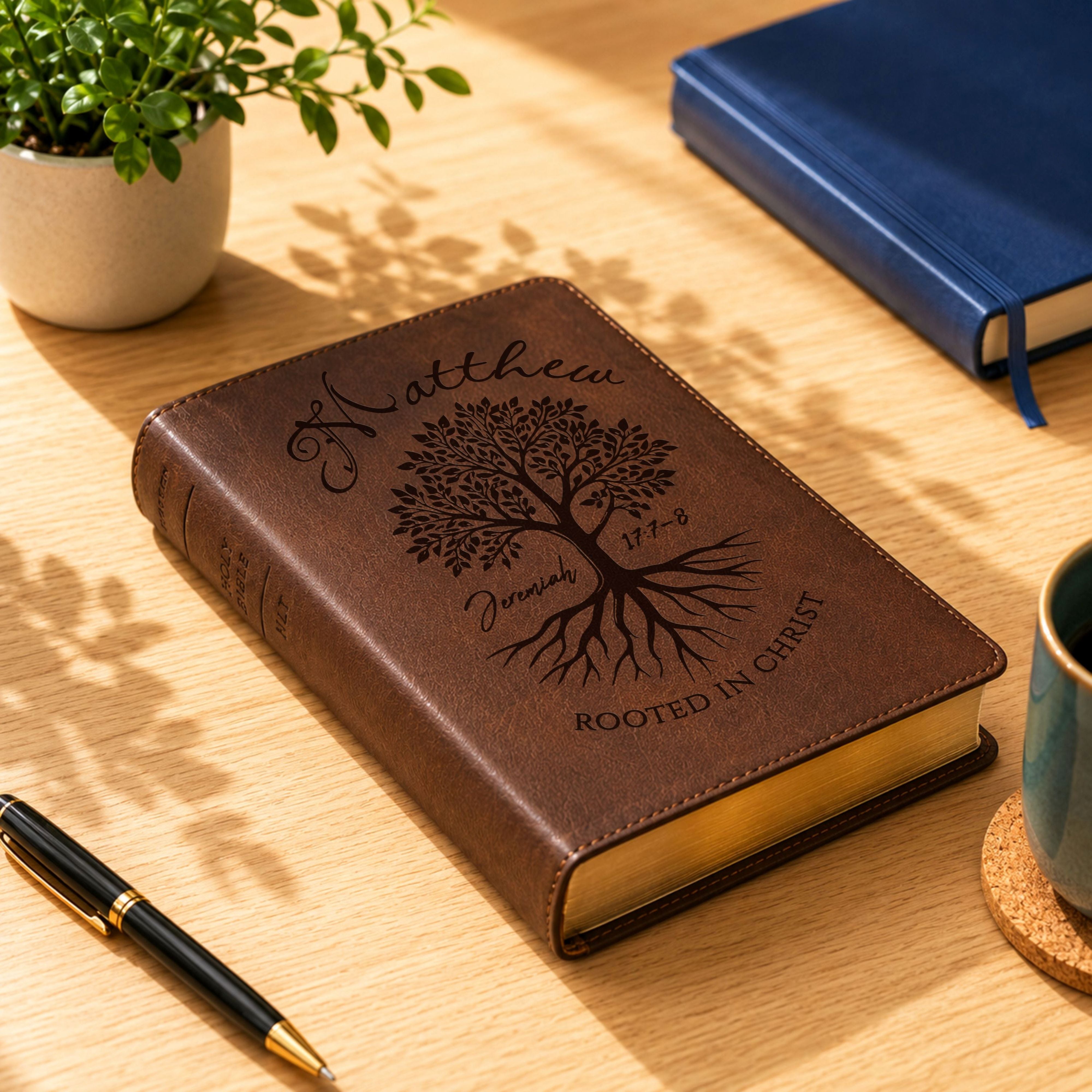 Personalized NLT Super Giant Print Bible, Rooted in Christ Design with Engraved Name, New Living Translation, Christian Baptism Wedding Gift