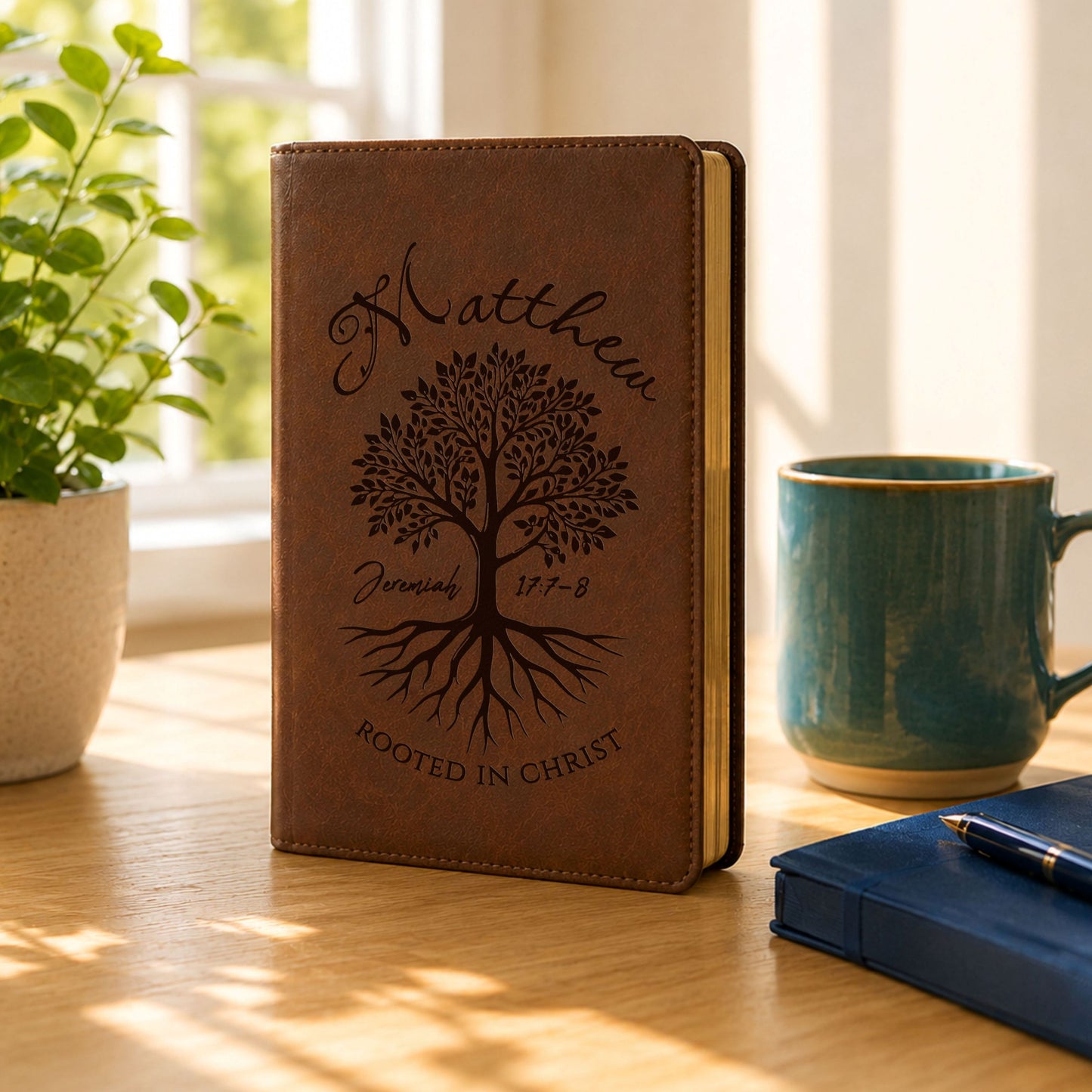 Personalized NLT Super Giant Print Bible, Rooted in Christ Design with Engraved Name, New Living Translation, Christian Baptism Wedding Gift