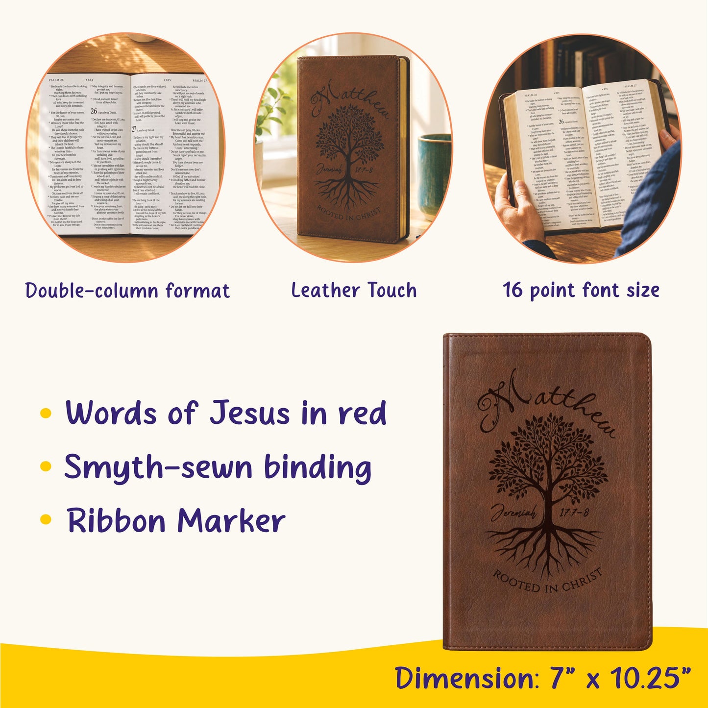 Personalized NLT Super Giant Print Bible, Rooted in Christ Design with Engraved Name, New Living Translation, Christian Baptism Wedding Gift